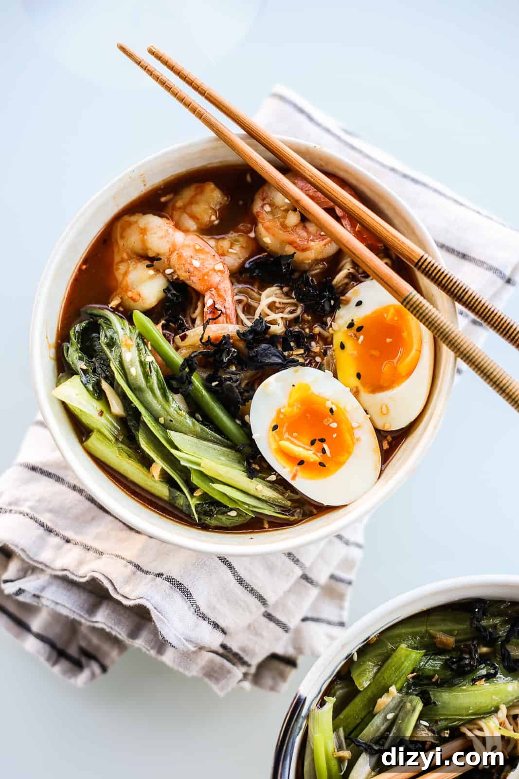 Bowl of spicy miso shrimp ramen