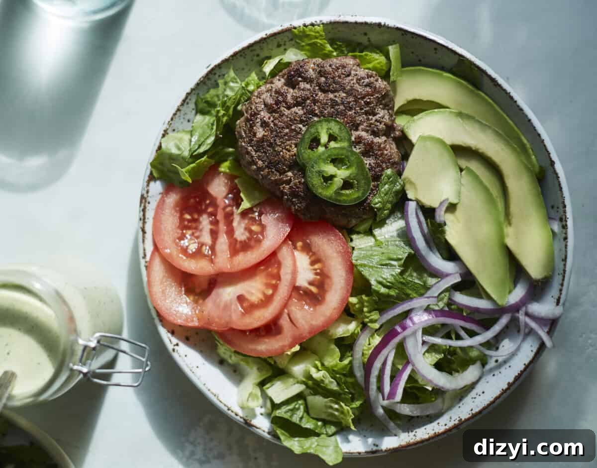 hamburger salad with creamy jalapeño dressing