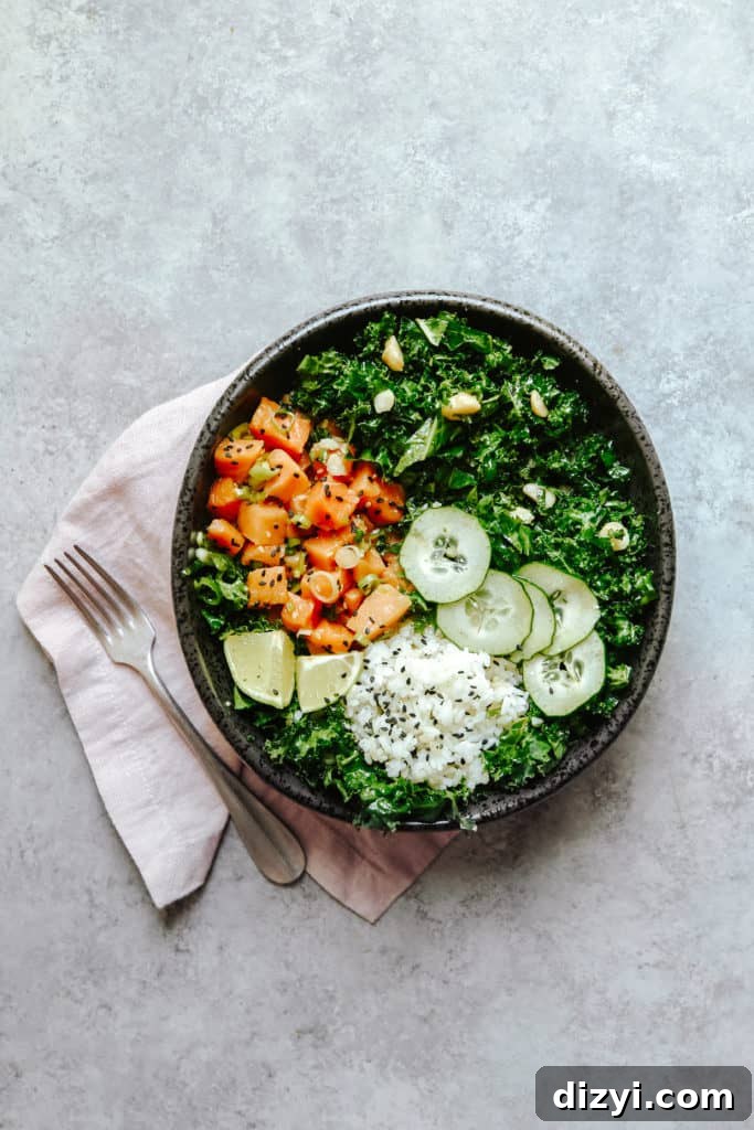 salmon poke and kale salad bowls