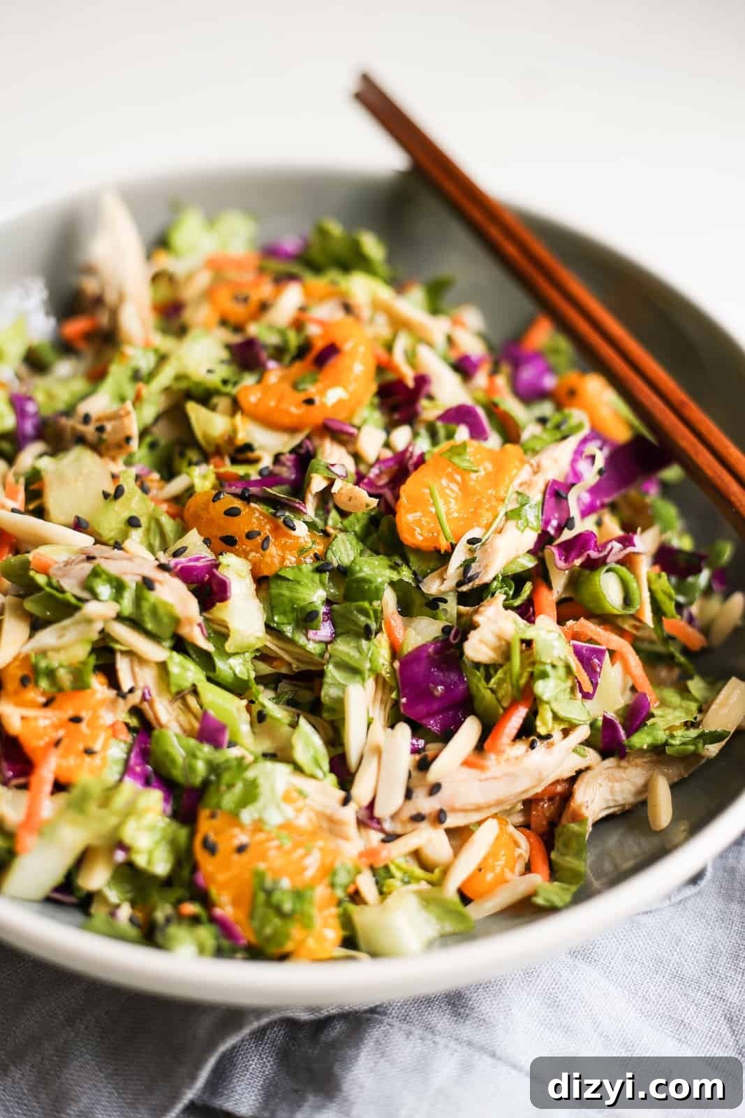 chopped asian-inspired chicken salad with ‘peanut dressing’