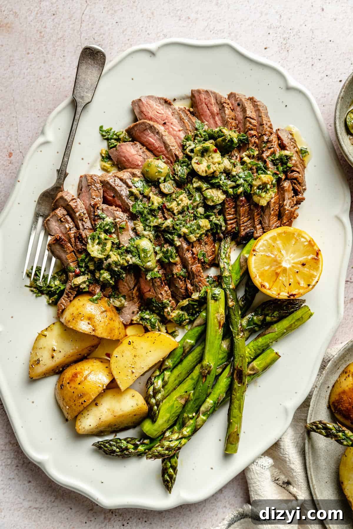 Father's Day Dinner Ideas Dad Will Love 19 Steak with Italian Salsa Verde, Veggies, and Potatoes
