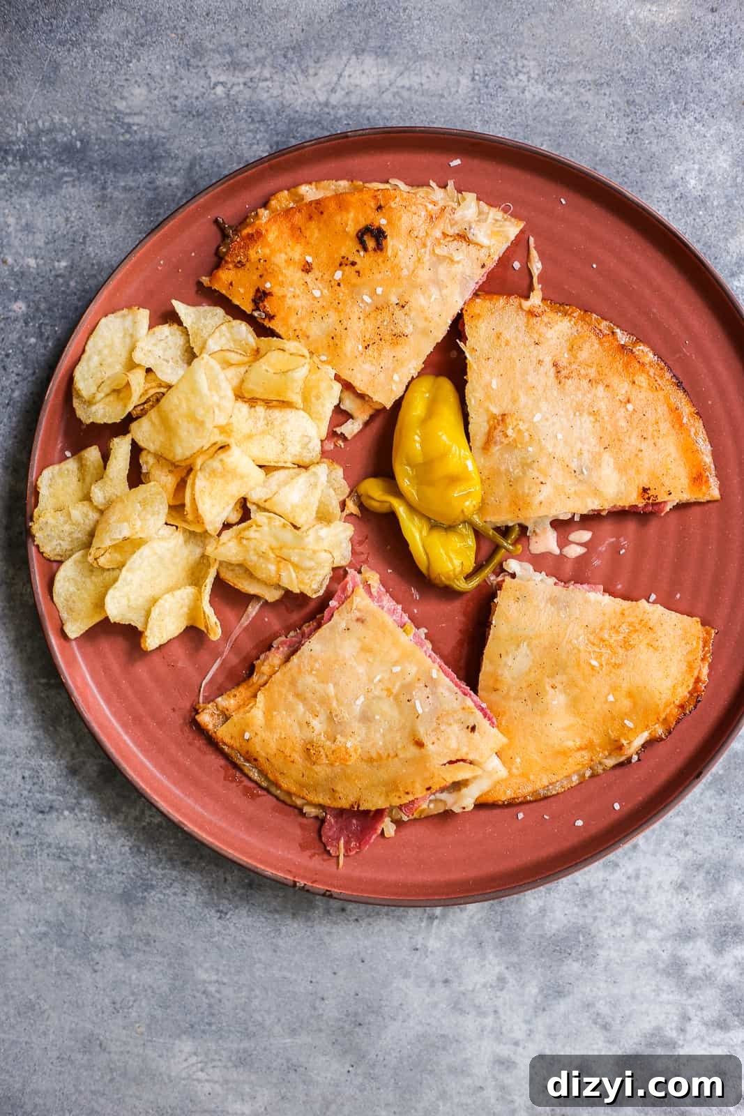 Easy Grain-Free Reuben Quesadillas, golden and crispy