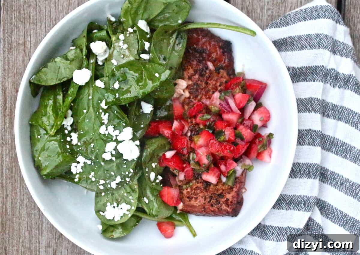 Grilled Salmon Salad with Strawberry-Jalapeño Salsa