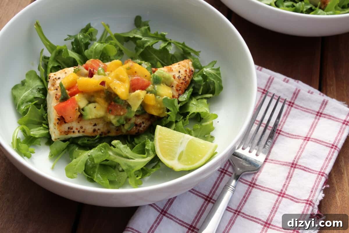Pan-Seared Halibut with Mango-Avocado Salsa