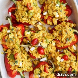 Mediterranean Orzo and Chickpea Stuffed Bell Peppers - plated