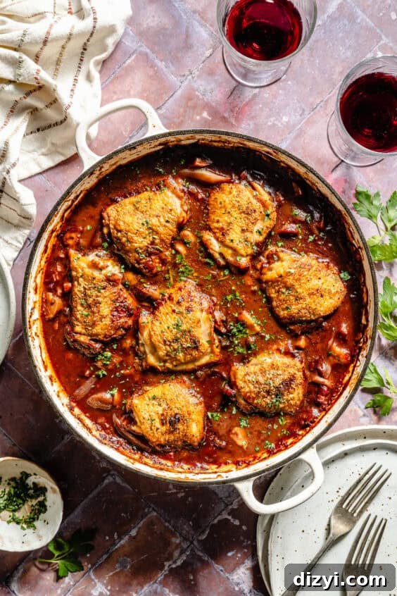 Coq Au Vin cooked in braiser.