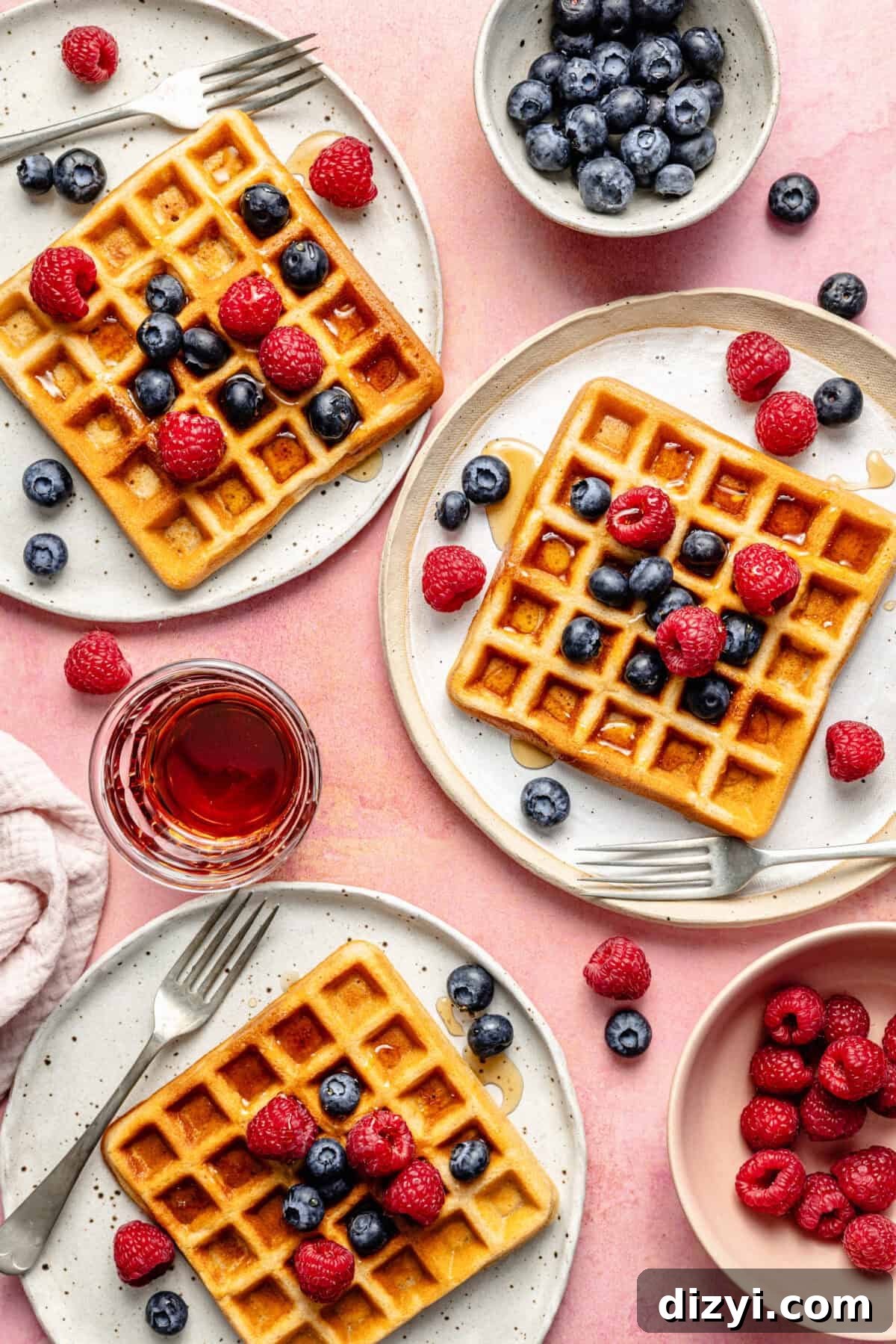 Paleo Protein Waffles with berries on top.