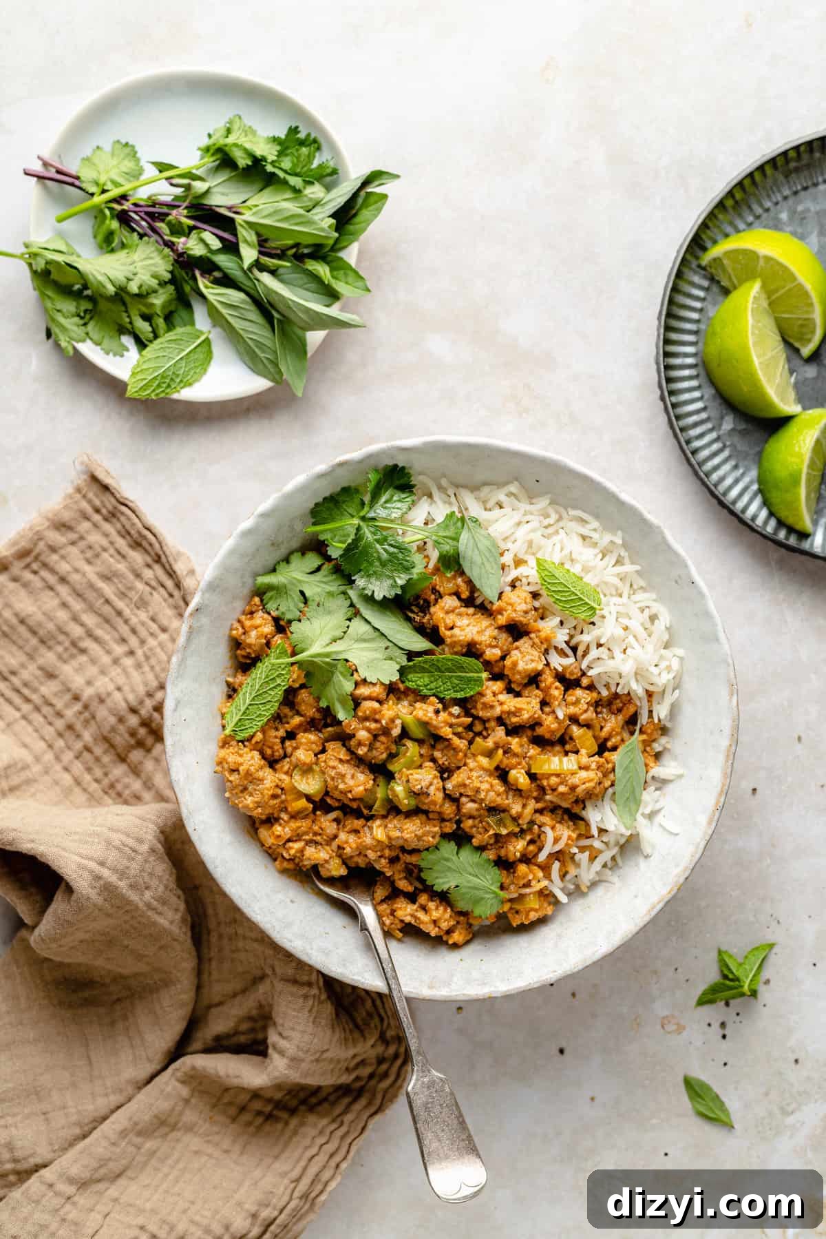 Ginger and Peanut Butter Ground Turkey Stir-Fry plated