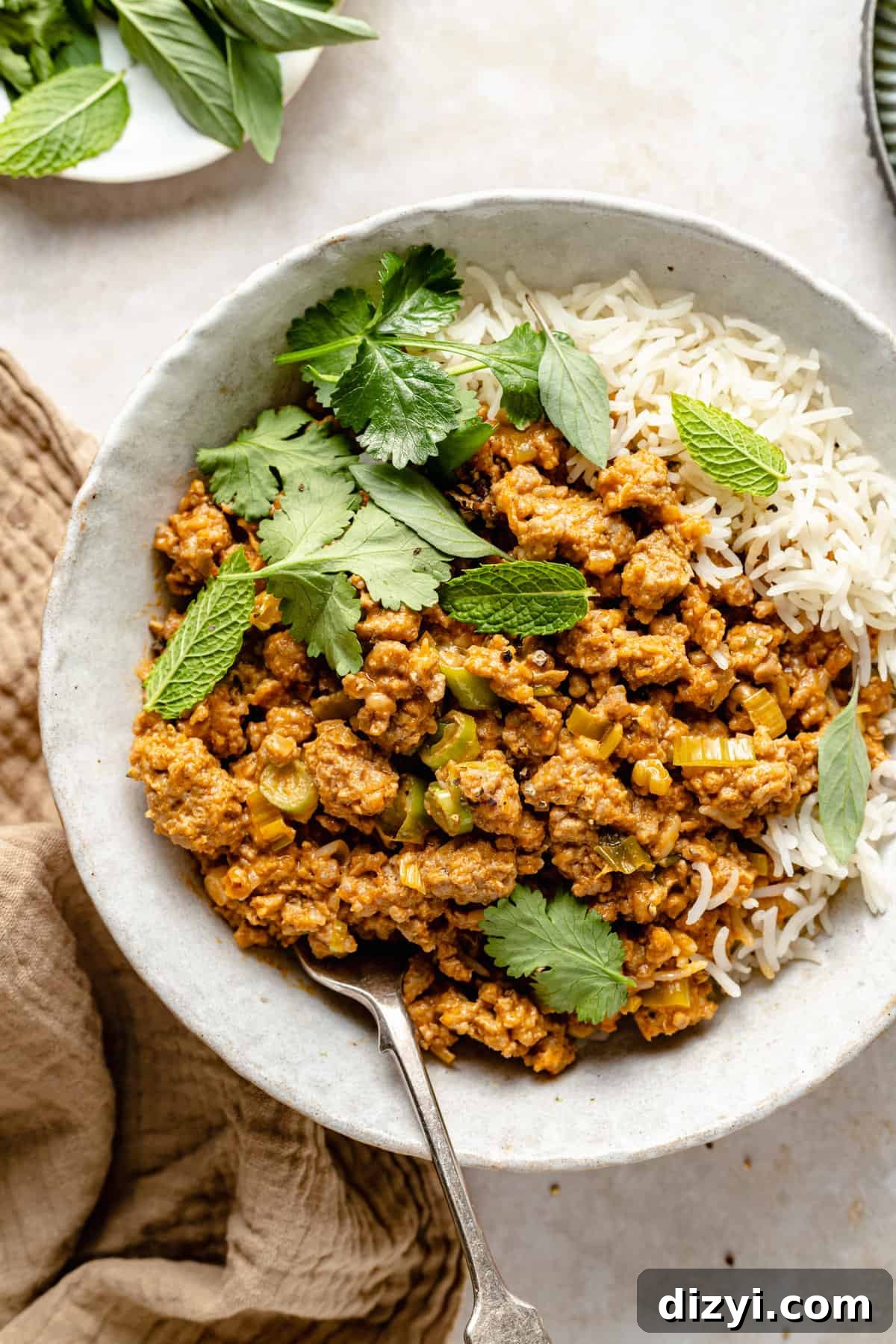 Ground turkey stir-fry close-up