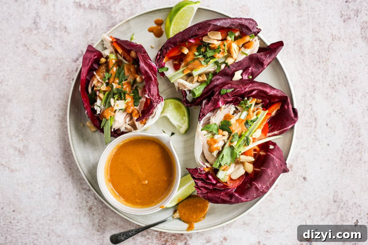 Easy Rotisserie Chicken Lettuce Wraps with Peanut Sauce