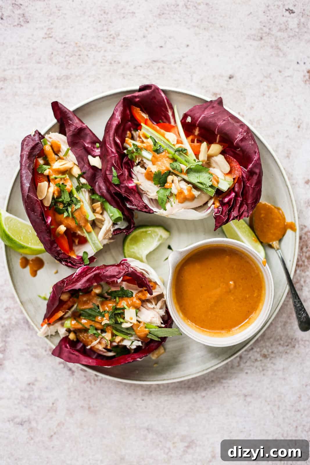 Easy Rotisserie Chicken Lettuce Wraps with Peanut Sauce