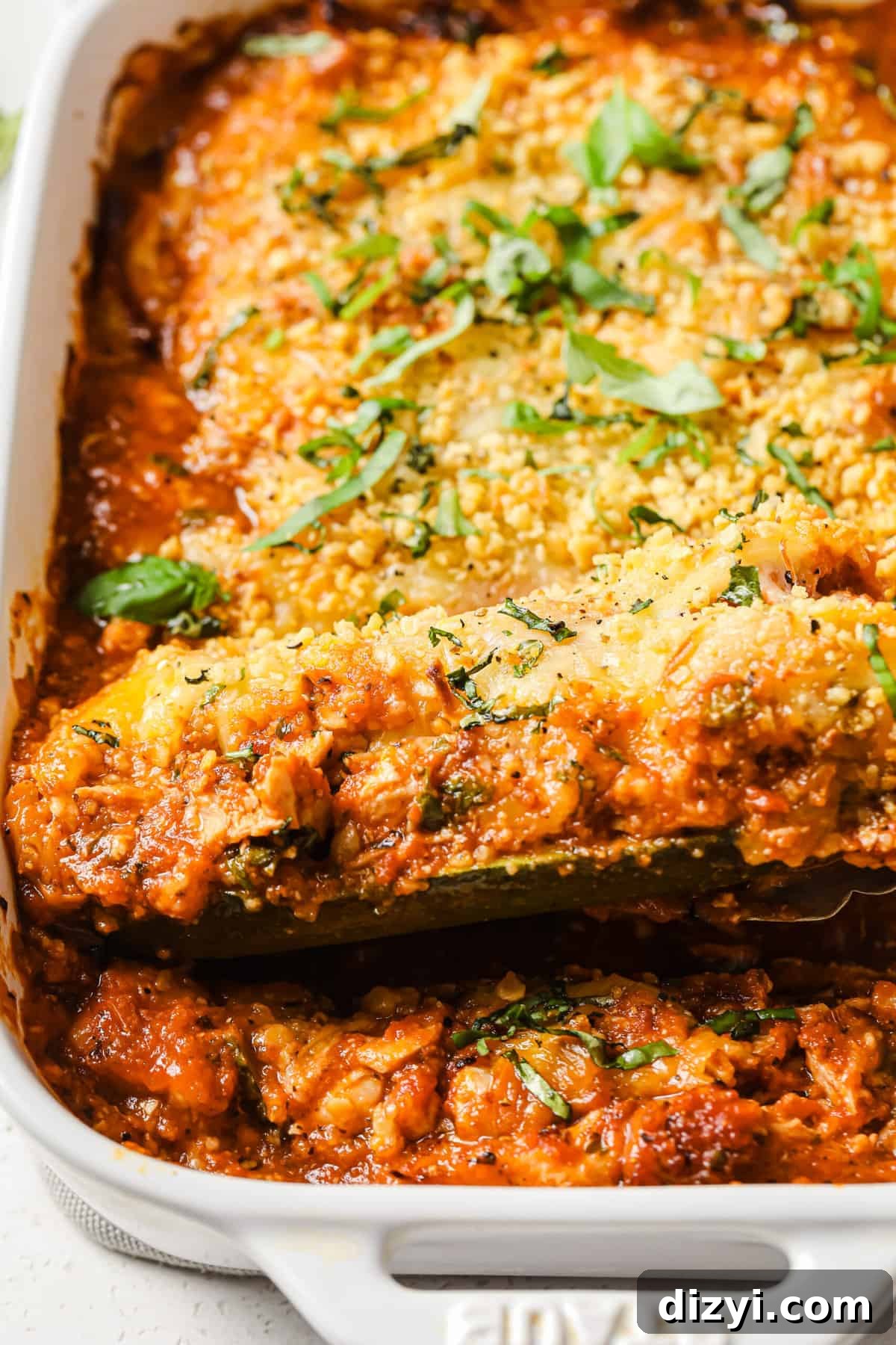 Baked Chicken Parmesan Stuffed Zucchini Boats 4 easy chicken parmesan-stuffed zucchini boats