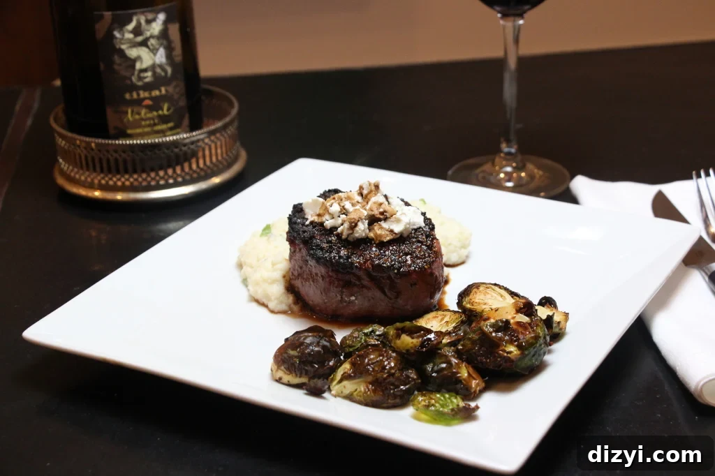 Oven Baked Filet Mignon with Goat Cheese and Balsamic and Cauliflower "Mashed Potatoes"