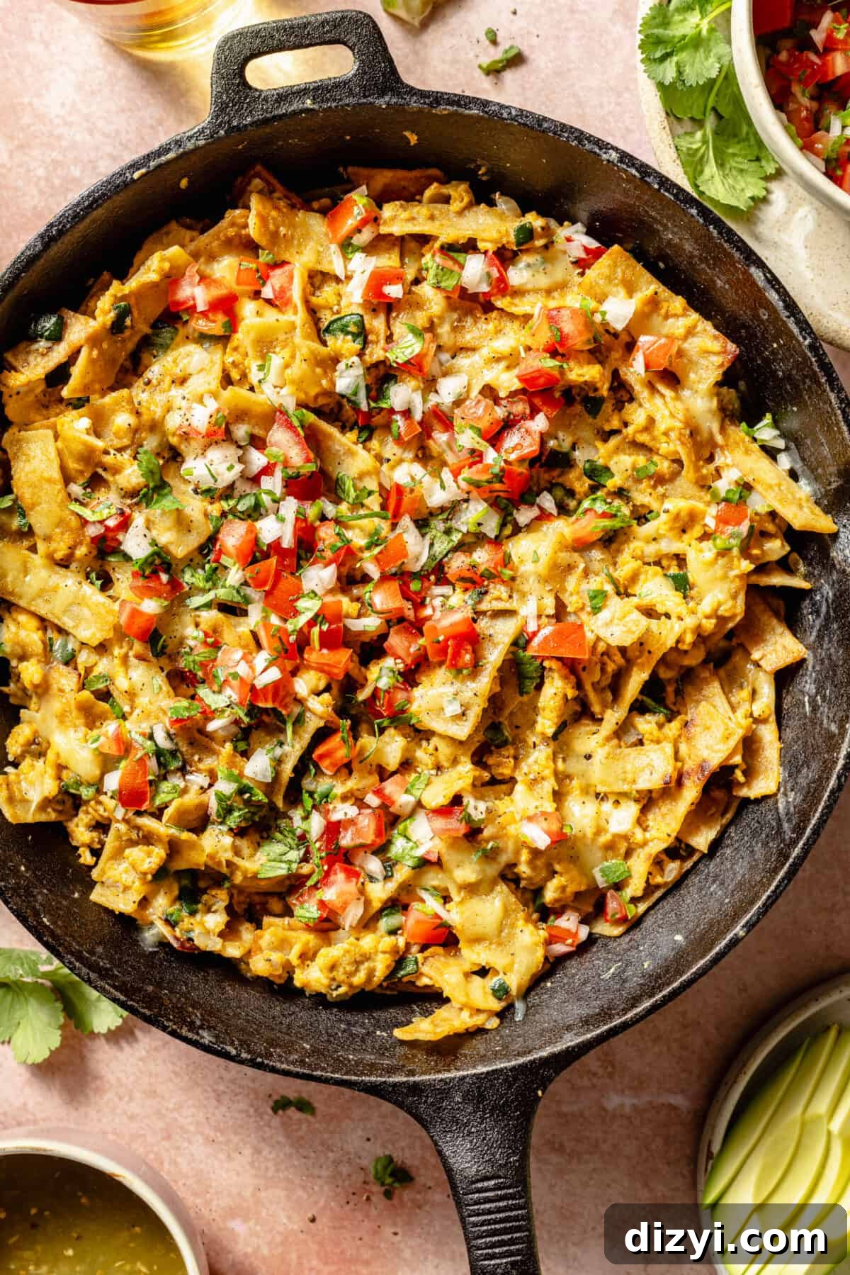 Tex-Mex Migas: Eggs, Salsa and Crispy Tortilla Chips 3 Tex-Mex Migas in cast iron skillet.