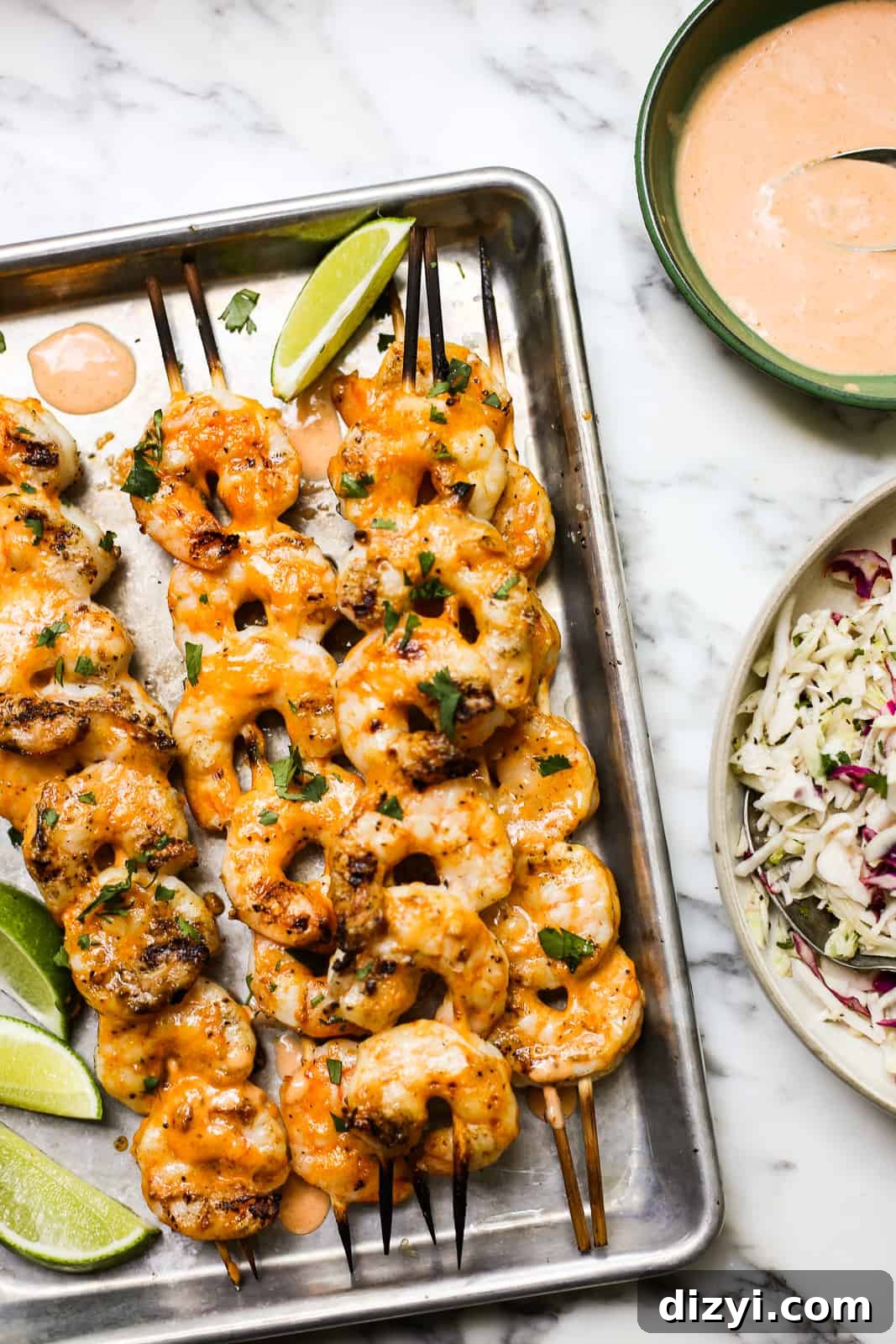 Bang Bang Shrimp Skewers with Sesame Slaw