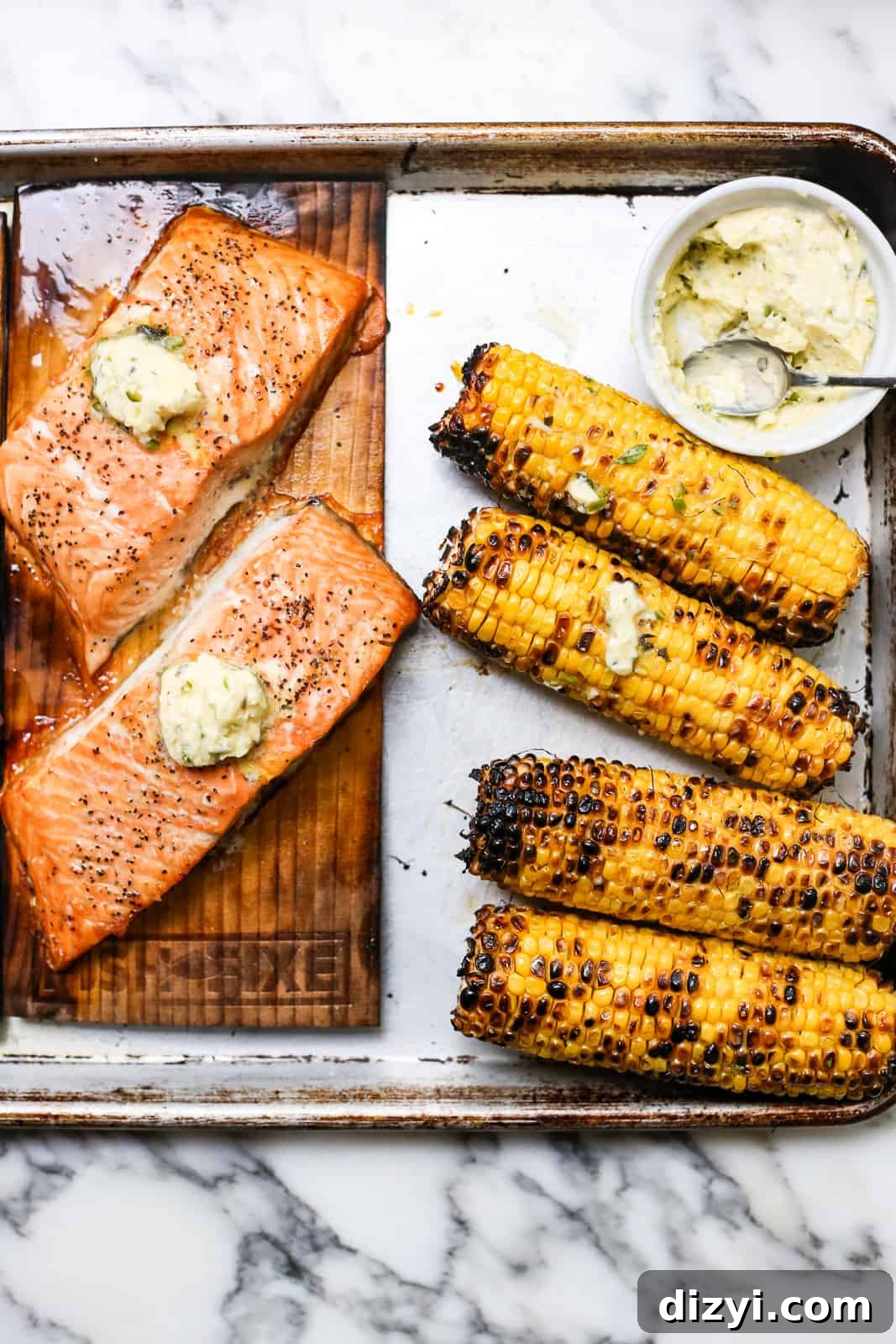 Cedar Plank Salmon and Corn with Serrano-Butter