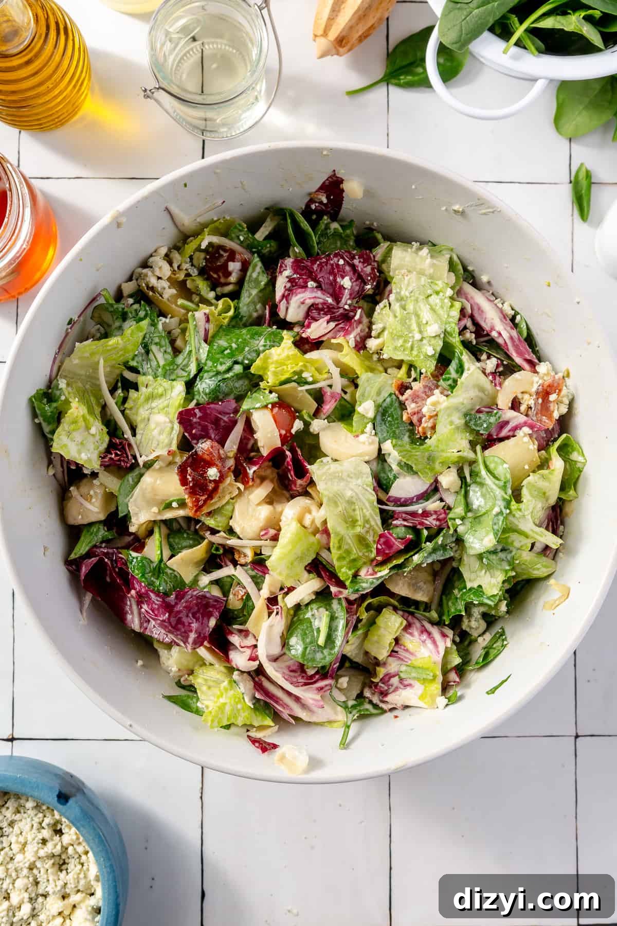 Tossed Steakhouse Chopped Salad in a large white bowl.