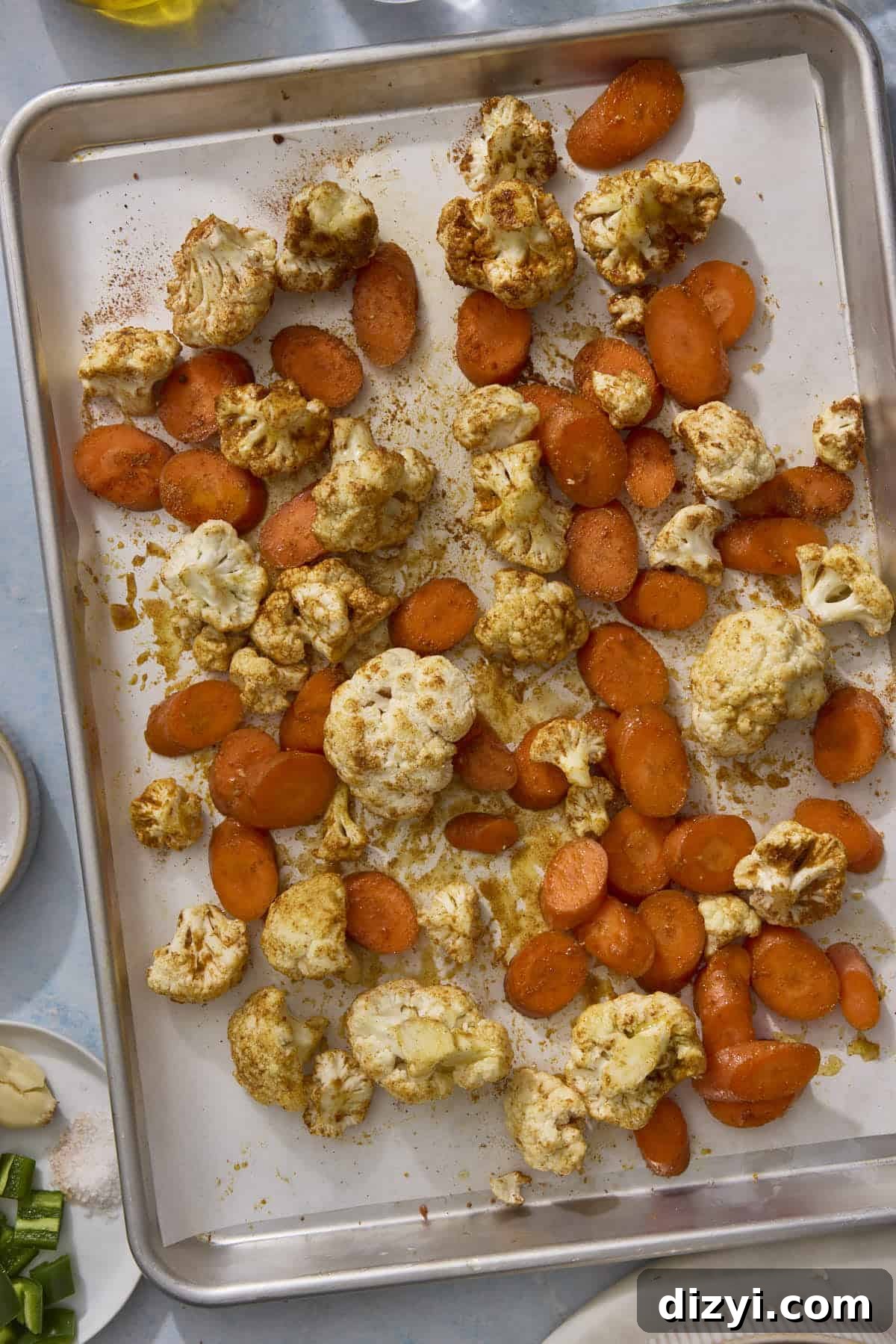 veggies on sheet pan before baking.
