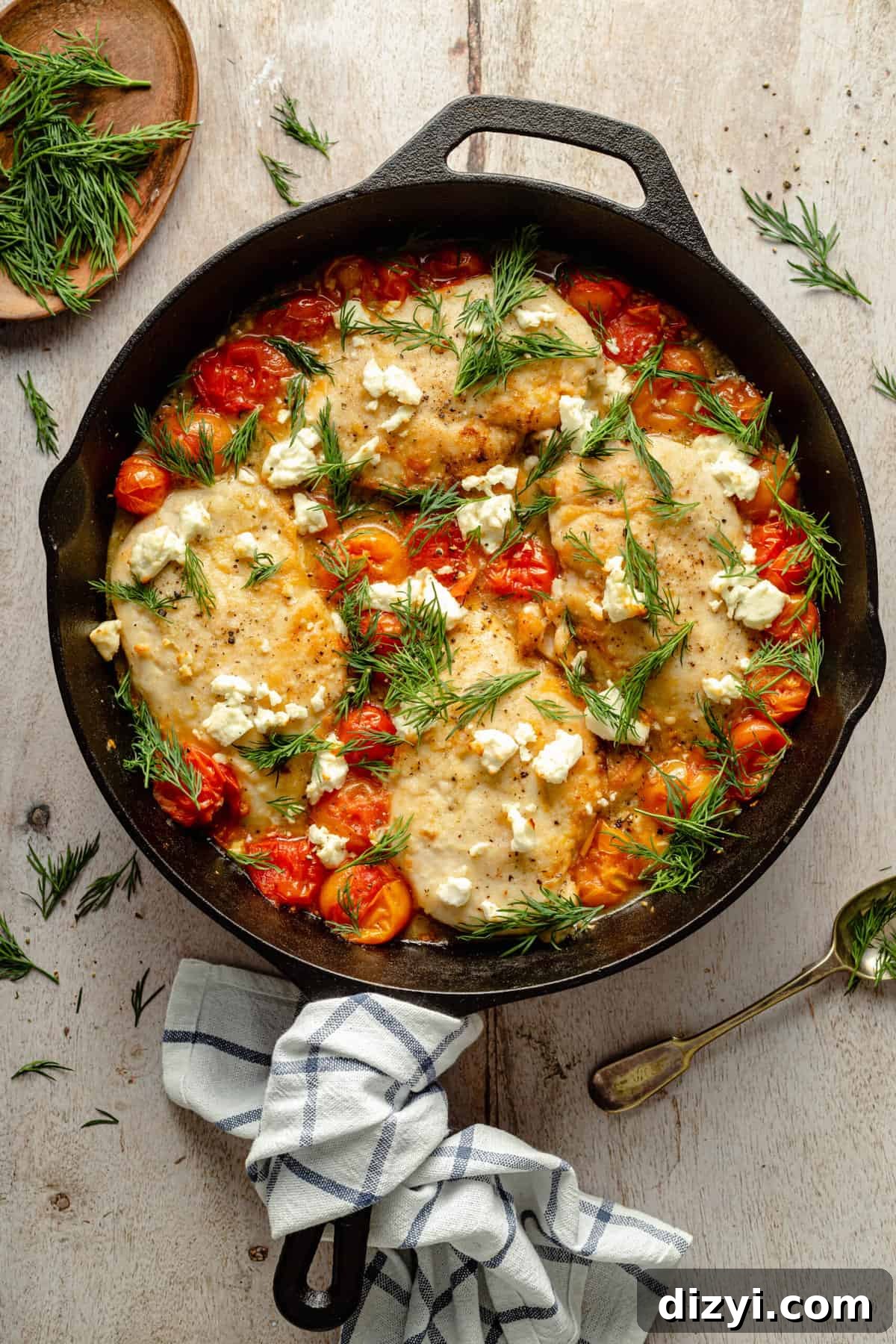 Pan-Roasted Chicken with Cherry Tomatoes, Feta, and Herbs