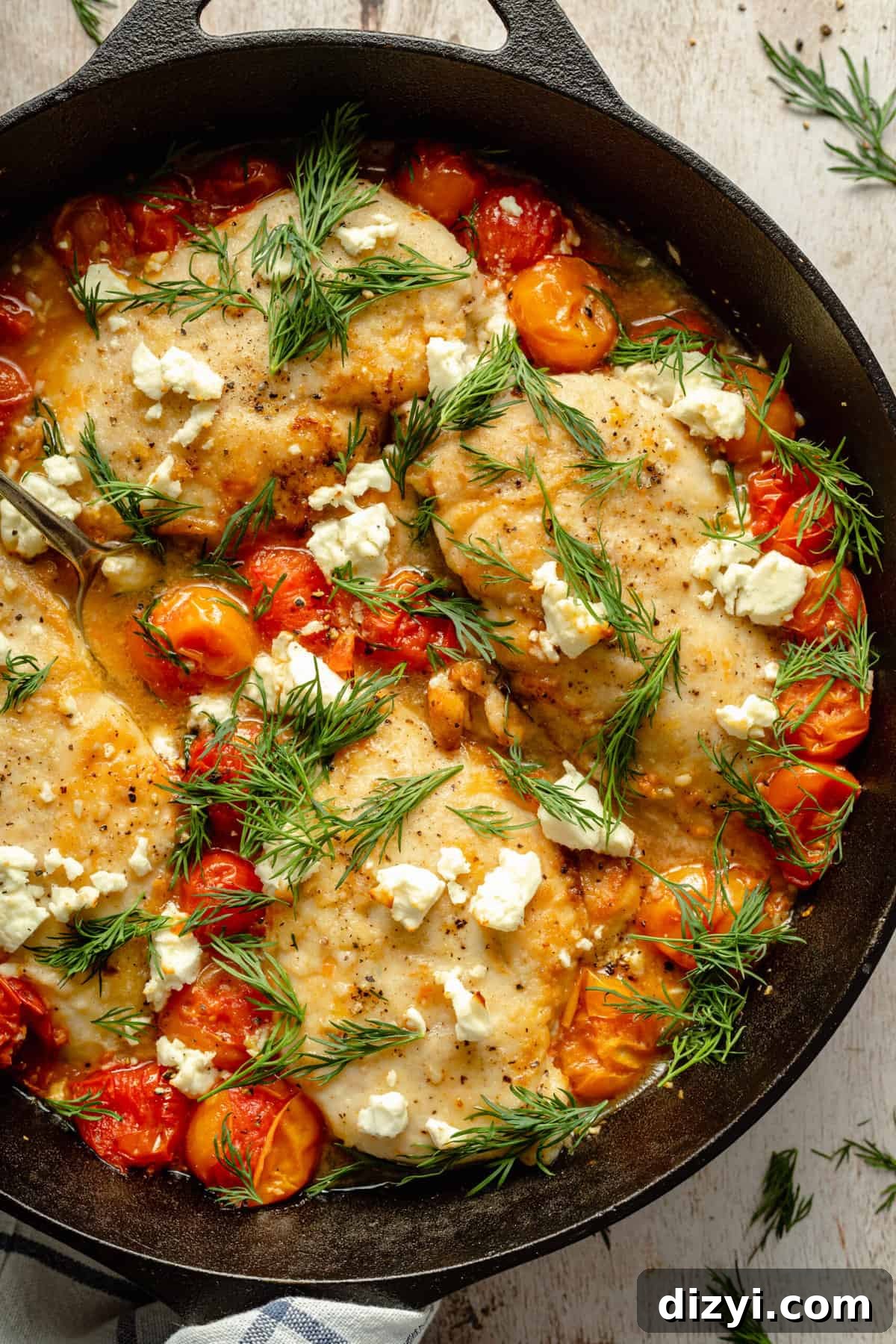 Pan-Roasted Chicken with Cherry Tomatoes, Feta, and Herbs