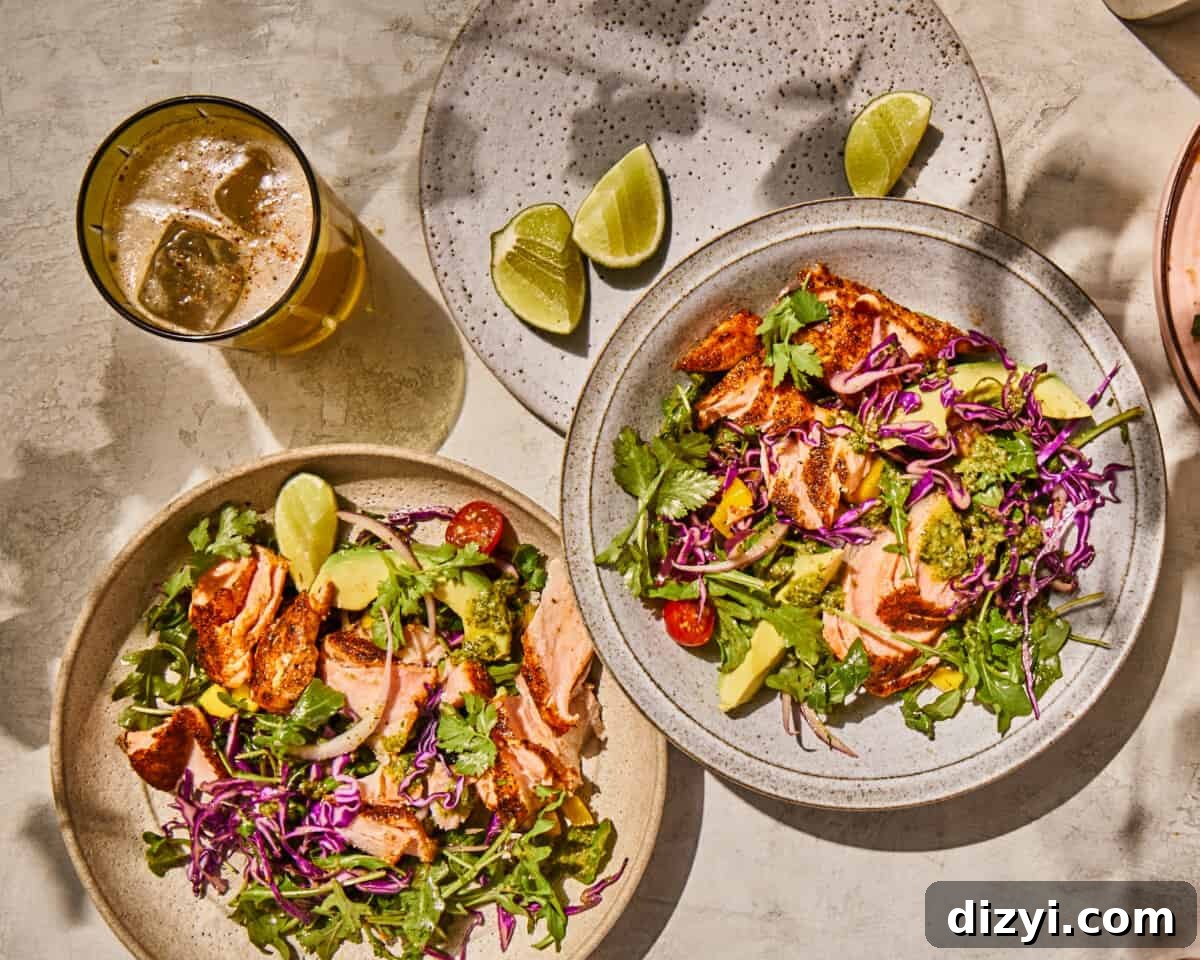 Salmon Fish Taco Bowls - salmon with taco toppings