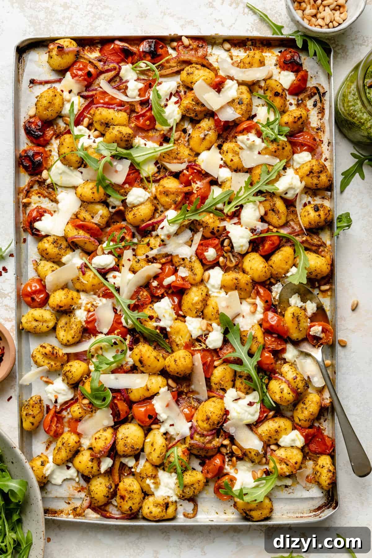 Crispy Sheet Pan Pesto Gnocchi