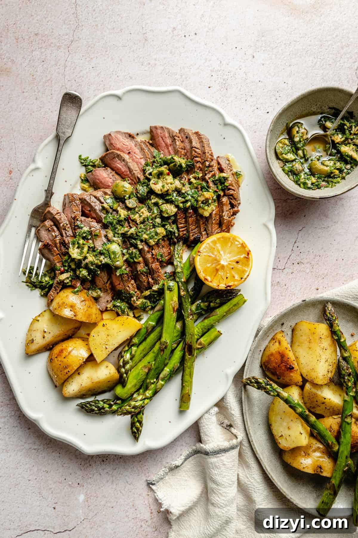 Grilled Steak with Italian Salsa Verde and Roasted Vegetables 2 Steak with Italian Salsa Verde, Veggies, and Potatoes