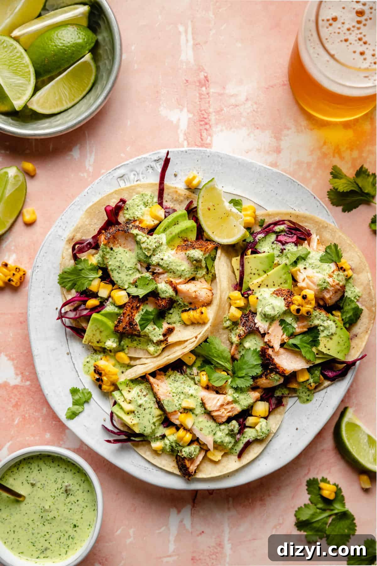 Grilled Salmon Tacos Recipe with Zesty Jalapeno Tartar Sauce 2 Grilled Salmon Tacos with Jalapeño Tartar Sauce