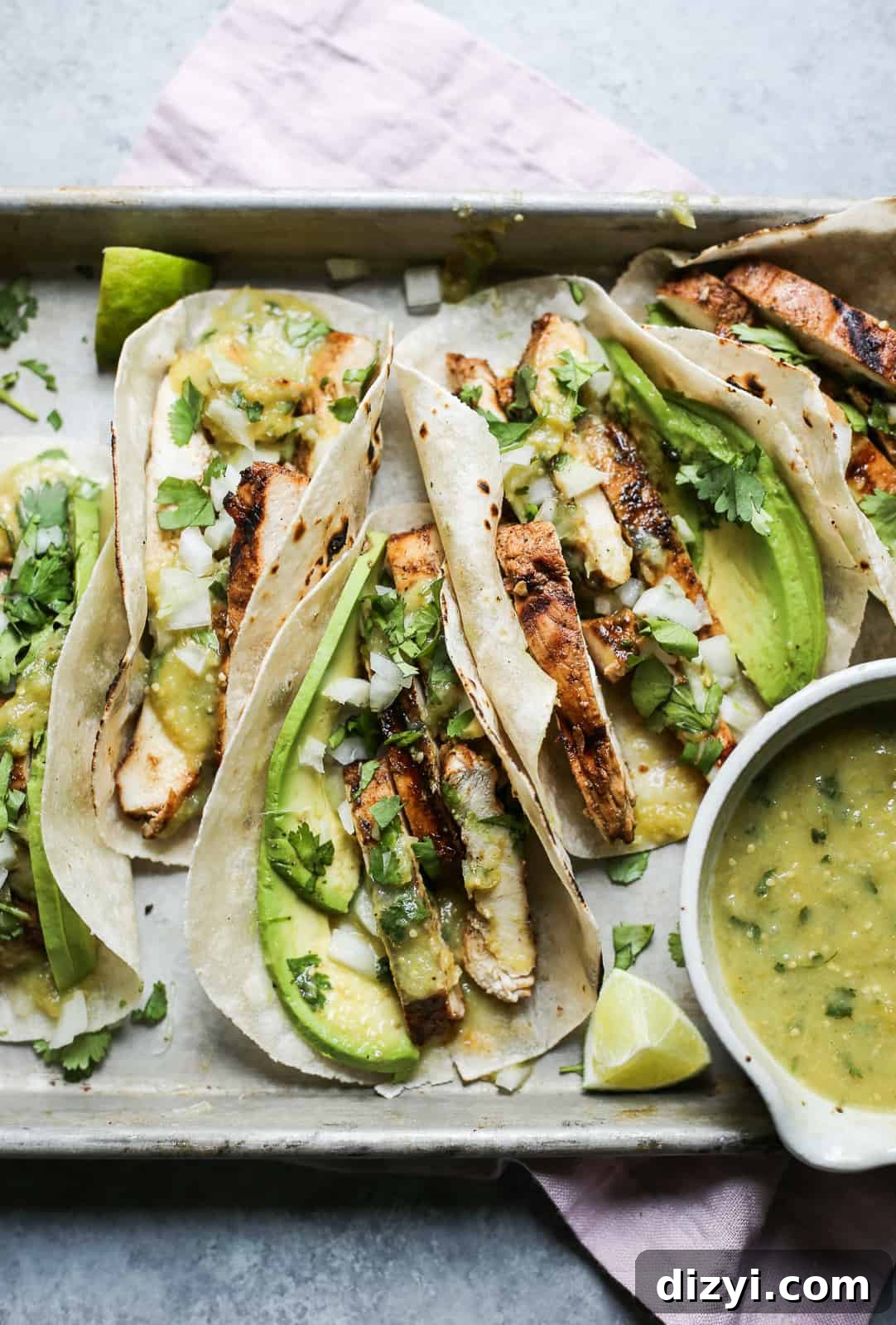 grilled chili chicken tacos with tomatillo salsa