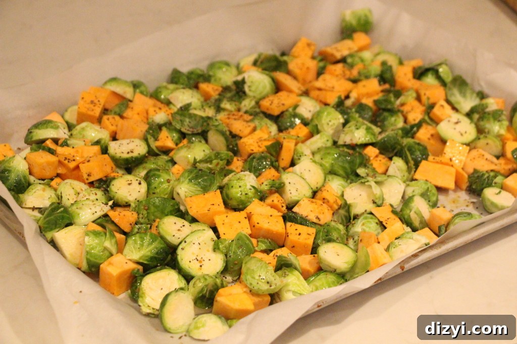 Roasted Brussels Sprouts and Sweet Potatoes