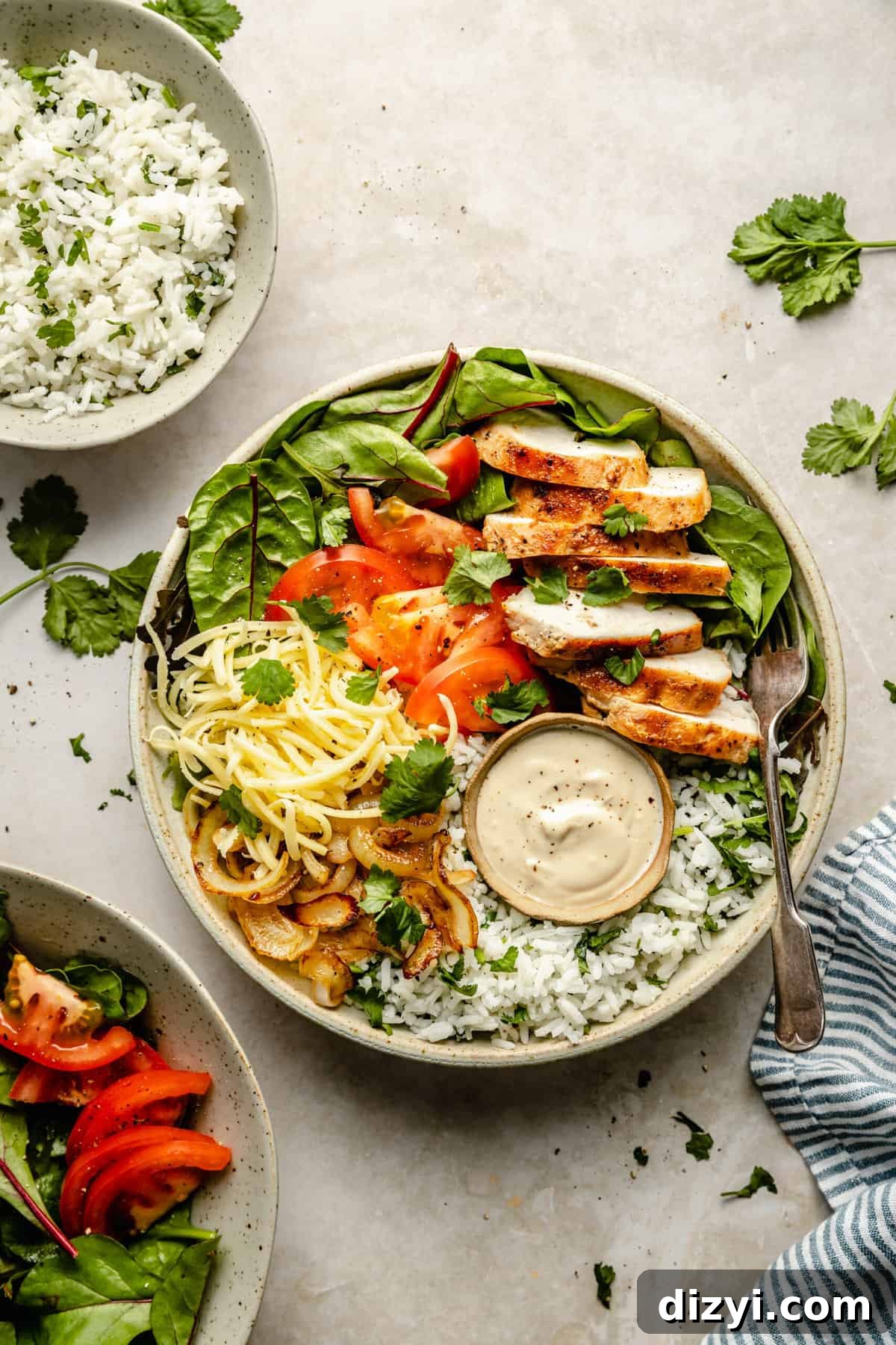 Chicken and Cilantro Rice Bowls with Tahini