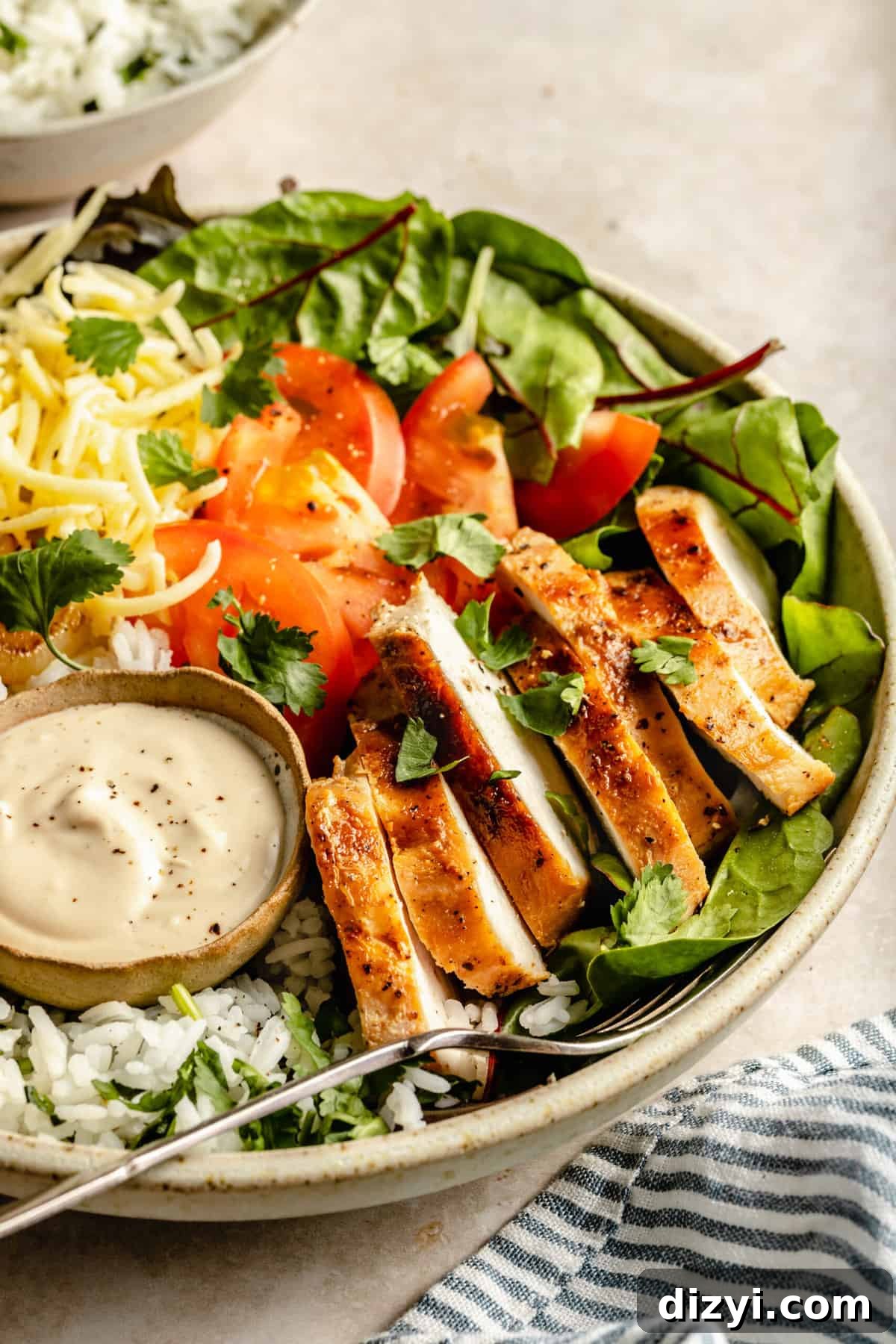 Chicken and Cilantro Rice Bowls with Tahini