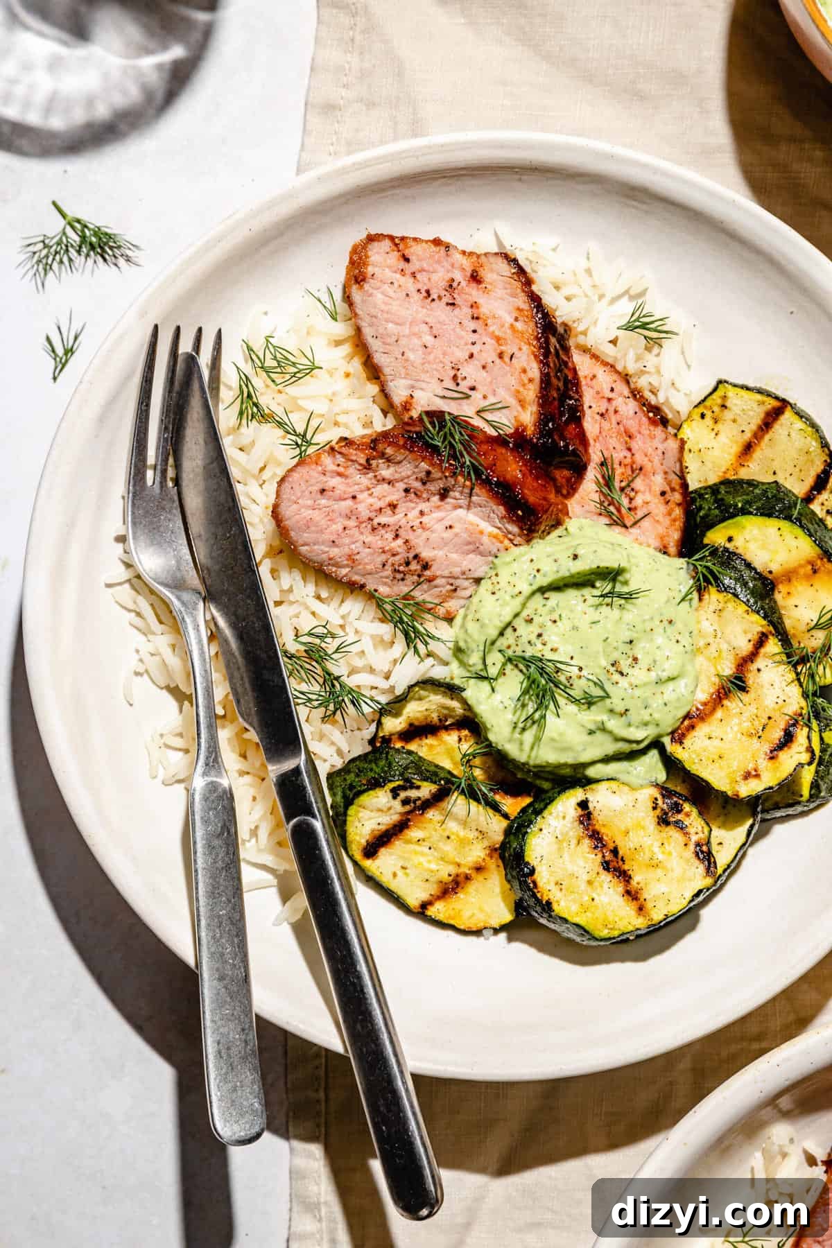 BBQ-Glazed Pork Tenderloin with Creamy Avocado Crema 3 BBQ Glazed Pork Tenderloin with Avocado Crema