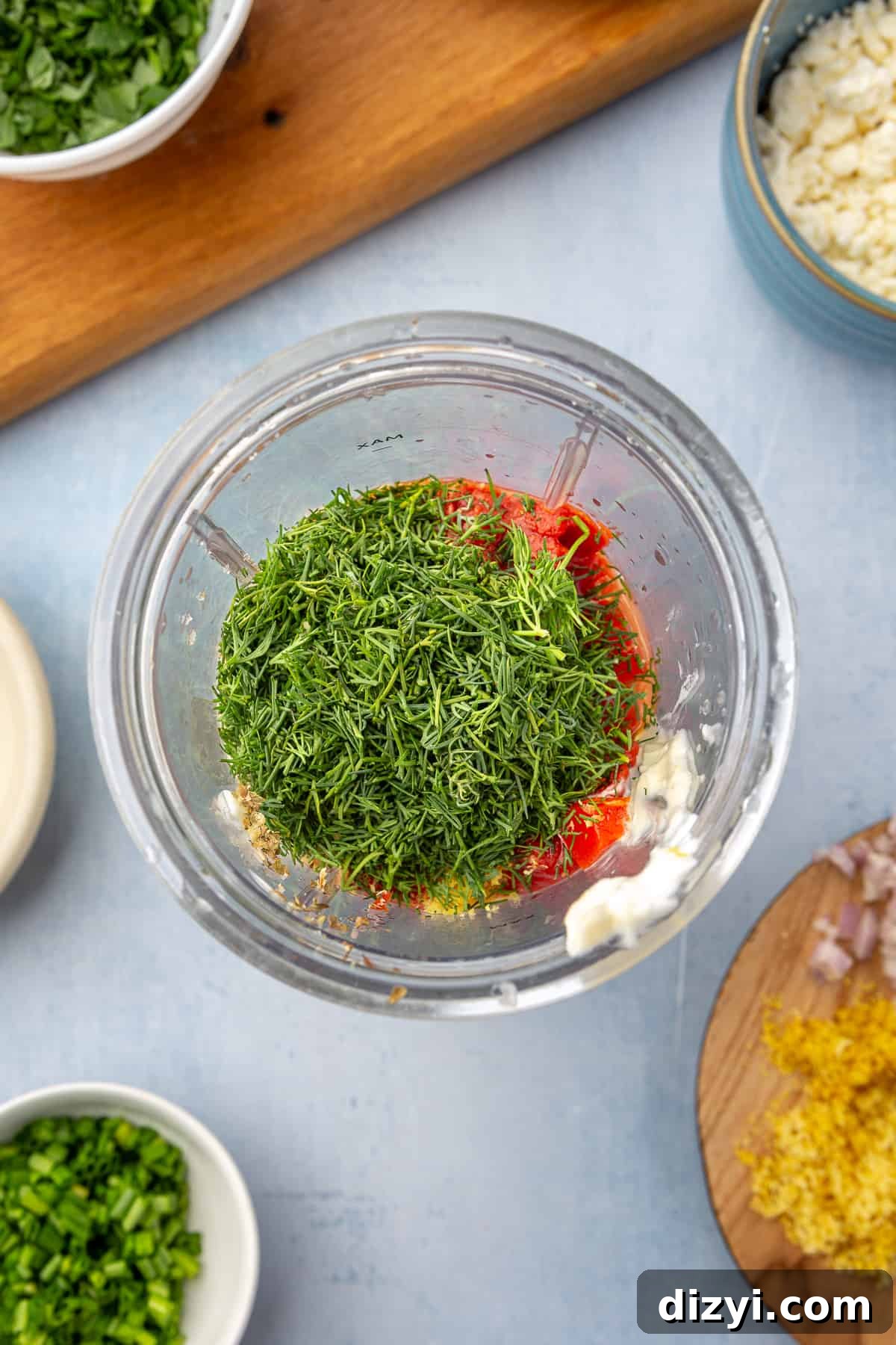Crispy Greek Feta Fries with Romesco Ranch Dip 8 Ingredients for romesco ranch before being blended.
