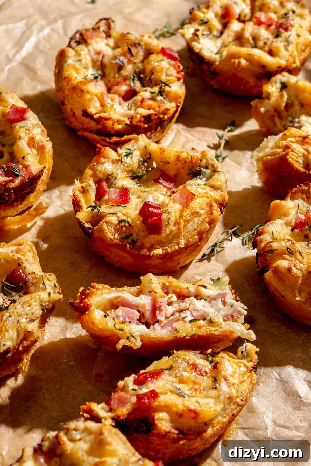 Mini Croque Monsieur Bites on parchment paper.