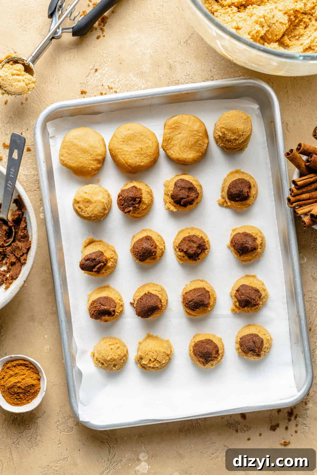 Brown Sugar Pop-Tart Cookies Recipe 6 Brown Sugar "Pop-Tart" Cookies being assembled on sheet pan.