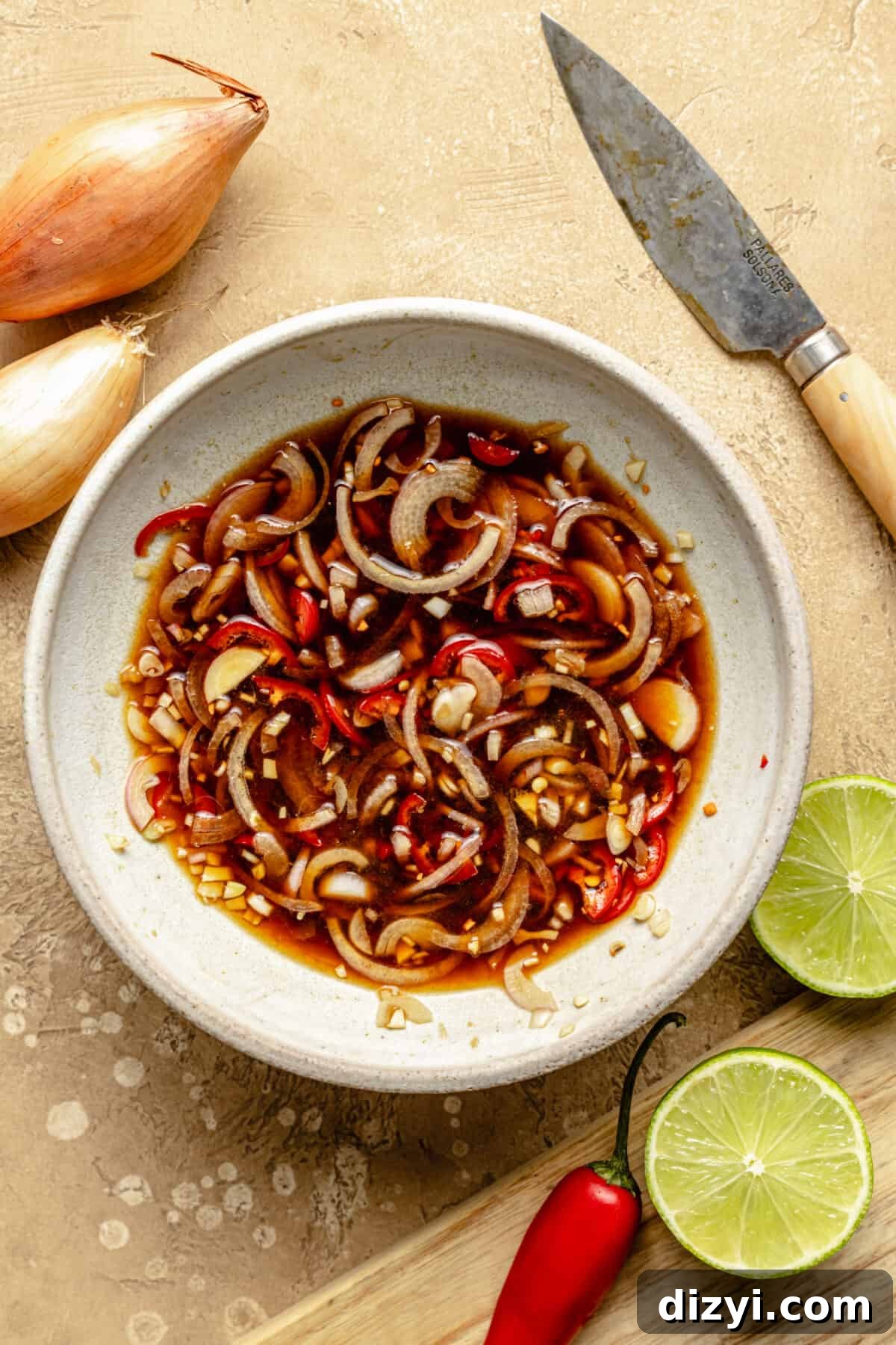 Nuoc Cham sauce in small bowl.