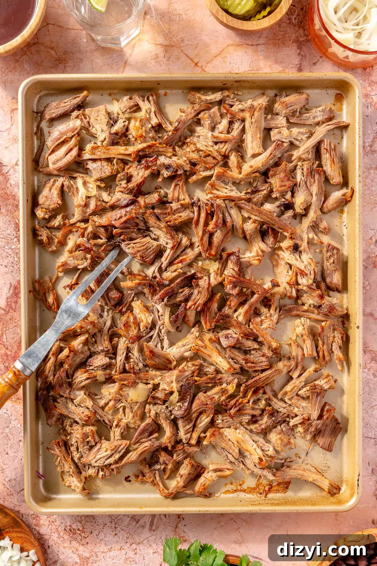 BBQ Pulled Pork Bowl crisped on sheet pan.
