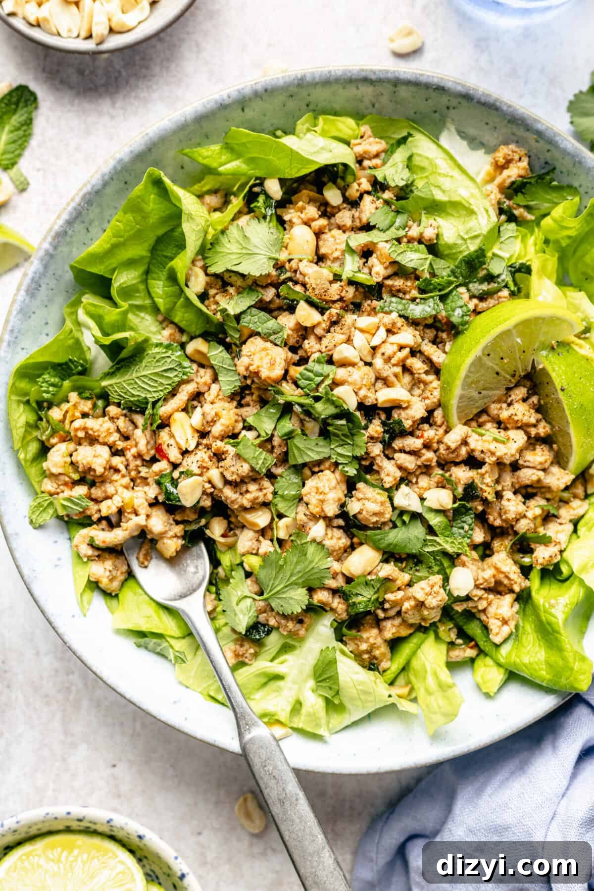Spicy Miso Chicken Salad with Sesame Dressing 4 Spicy Miso Chicken Salad in white bowl with fork.