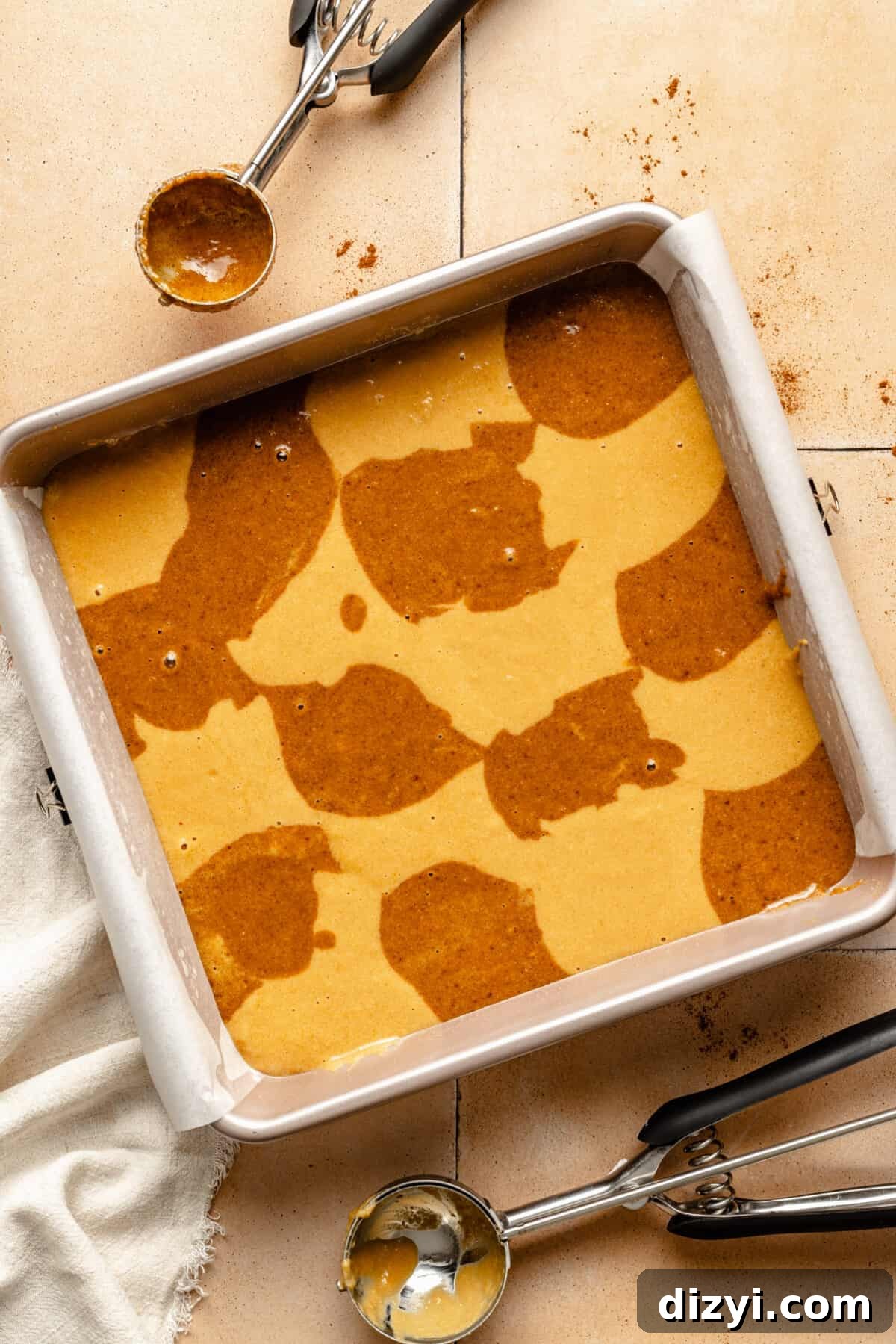 Paleo Cinnamon Swirl Cake batter in pan before swirling.