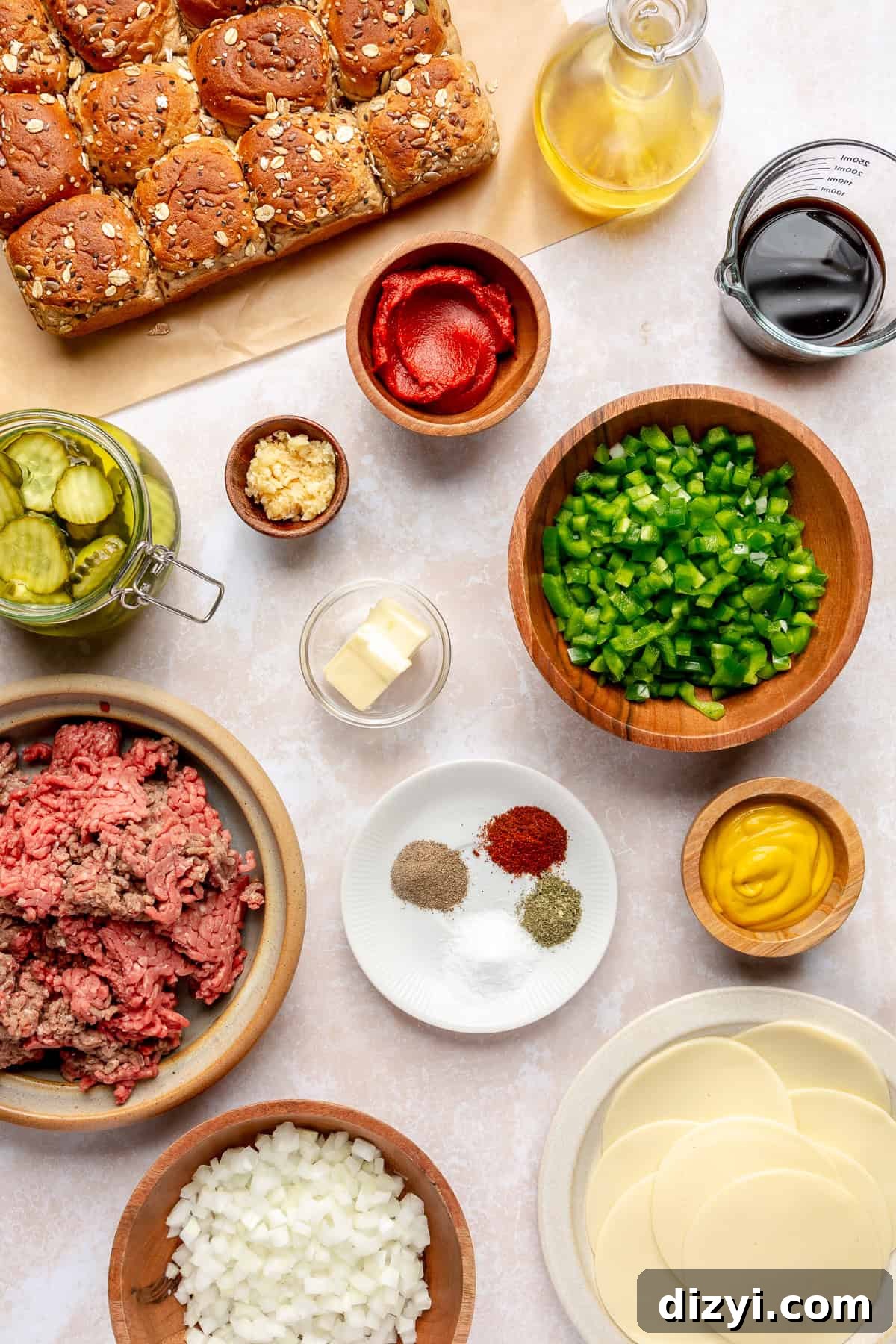Ingredients for Sloppy Joey's on countertop.