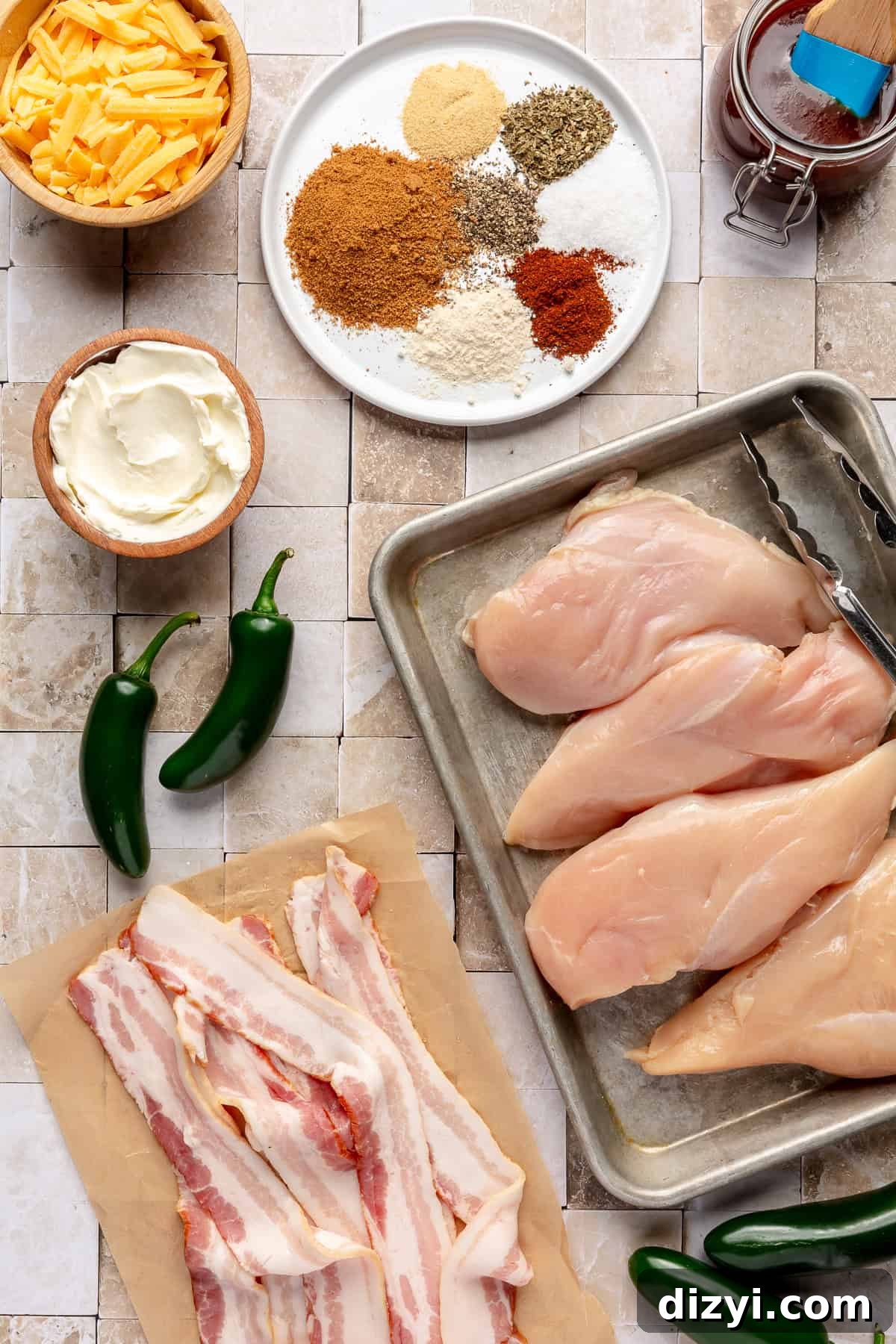 Grilled Jalapeño Popper Chicken ingredients on countertop.