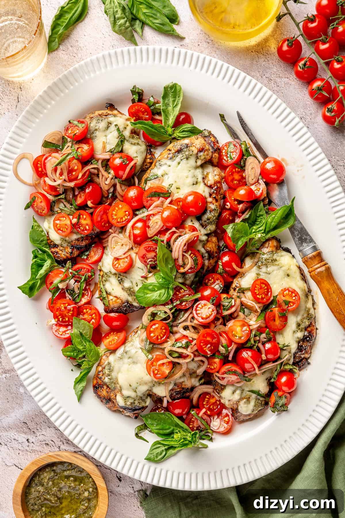 Caprese Grilled Chicken on large serving platter.
