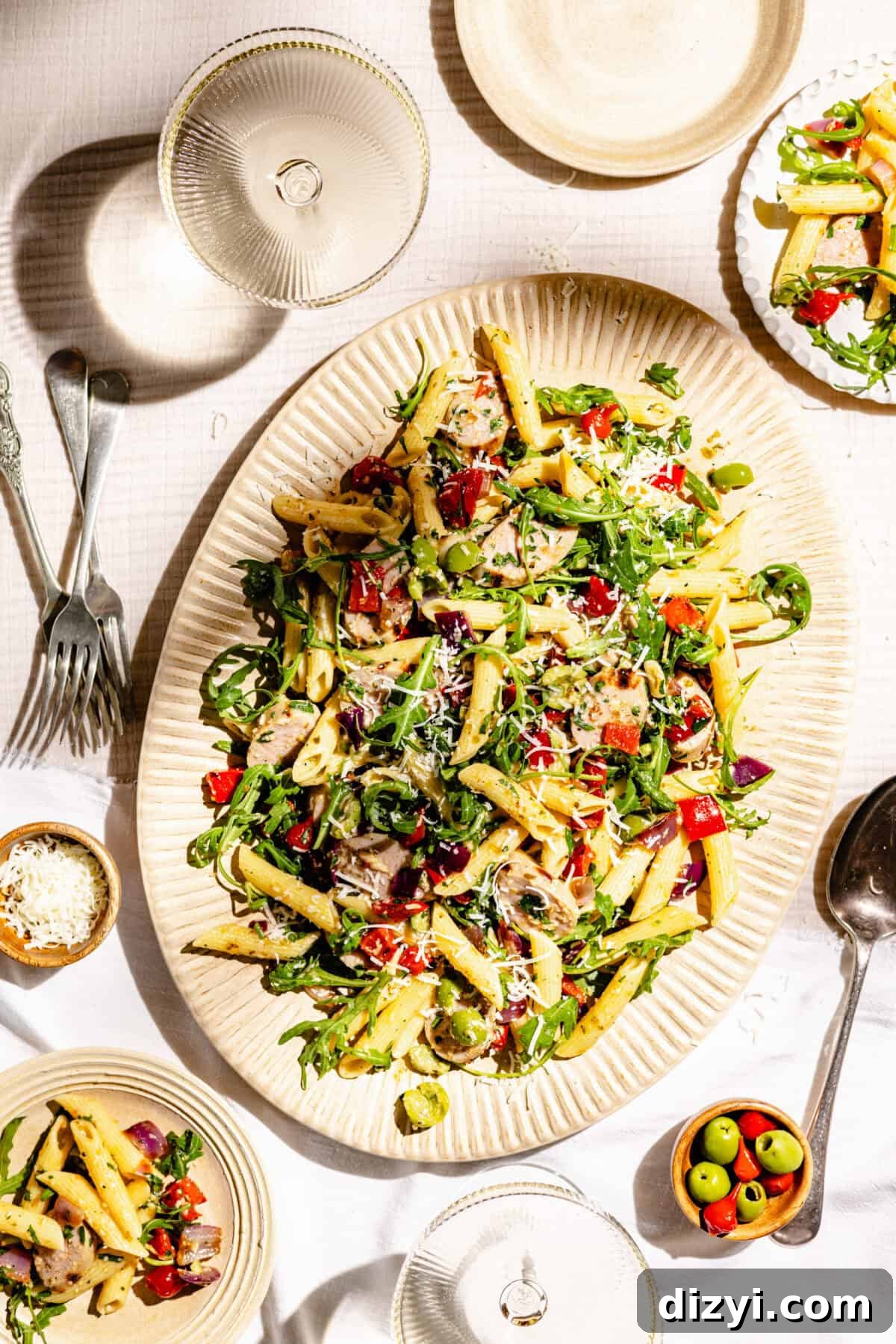 Grilled Antipasto Pasta Salad on large oval serving platter.