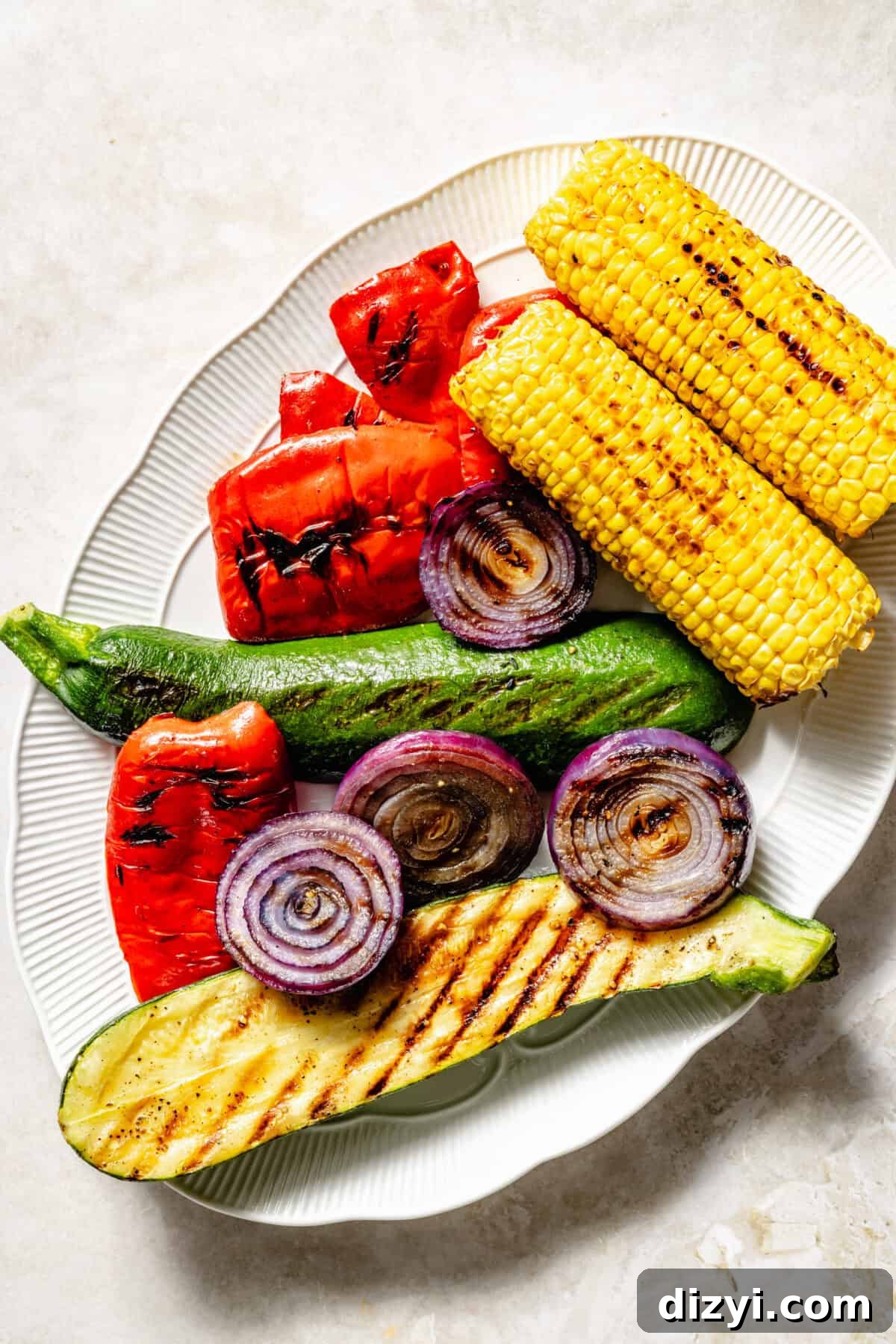 Grilled veggies on platter.