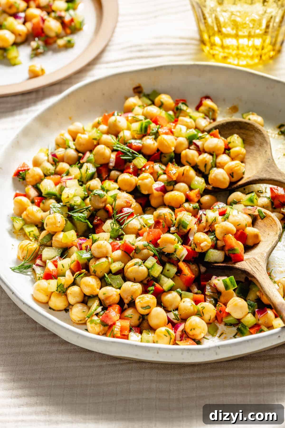 Close up of Rainbow Chickpea Salad in serving bowl.