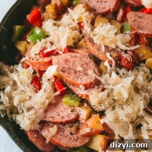 Potato, Pepper, and Kielbasa Skillet with Sauerkraut