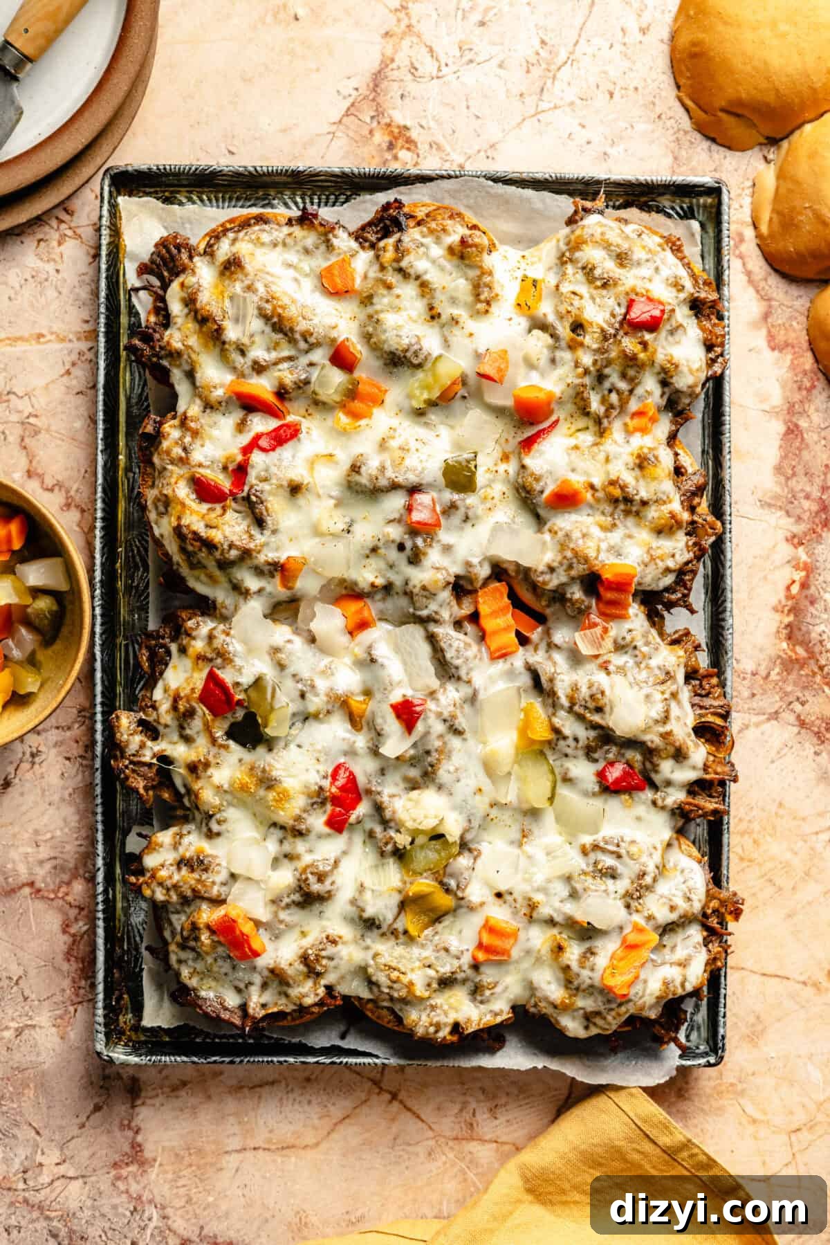 Slow Cooker Italian Shredded Beef Sliders Recipe 8 The Slow Cooker Italian Shredded Beef Sliders fresh out of the broiler with melty cheese.