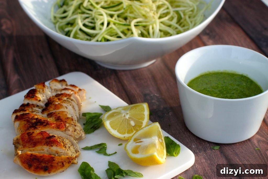 Lemon Basil Pesto with Chicken and Zucchini Noodles 3 Lemon Basil Pesto Over Chicken & Zoodles