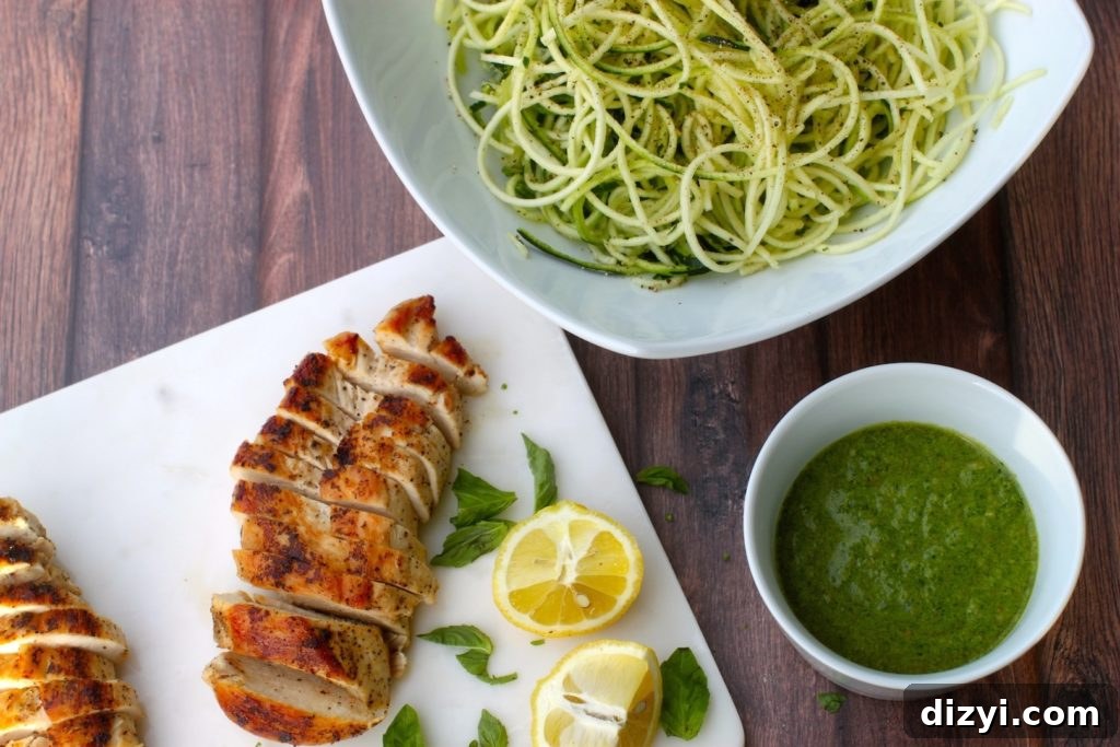 Lemon Basil Pesto with Chicken and Zucchini Noodles 4 Lemon Basil Pesto Over Chicken & Zoodles